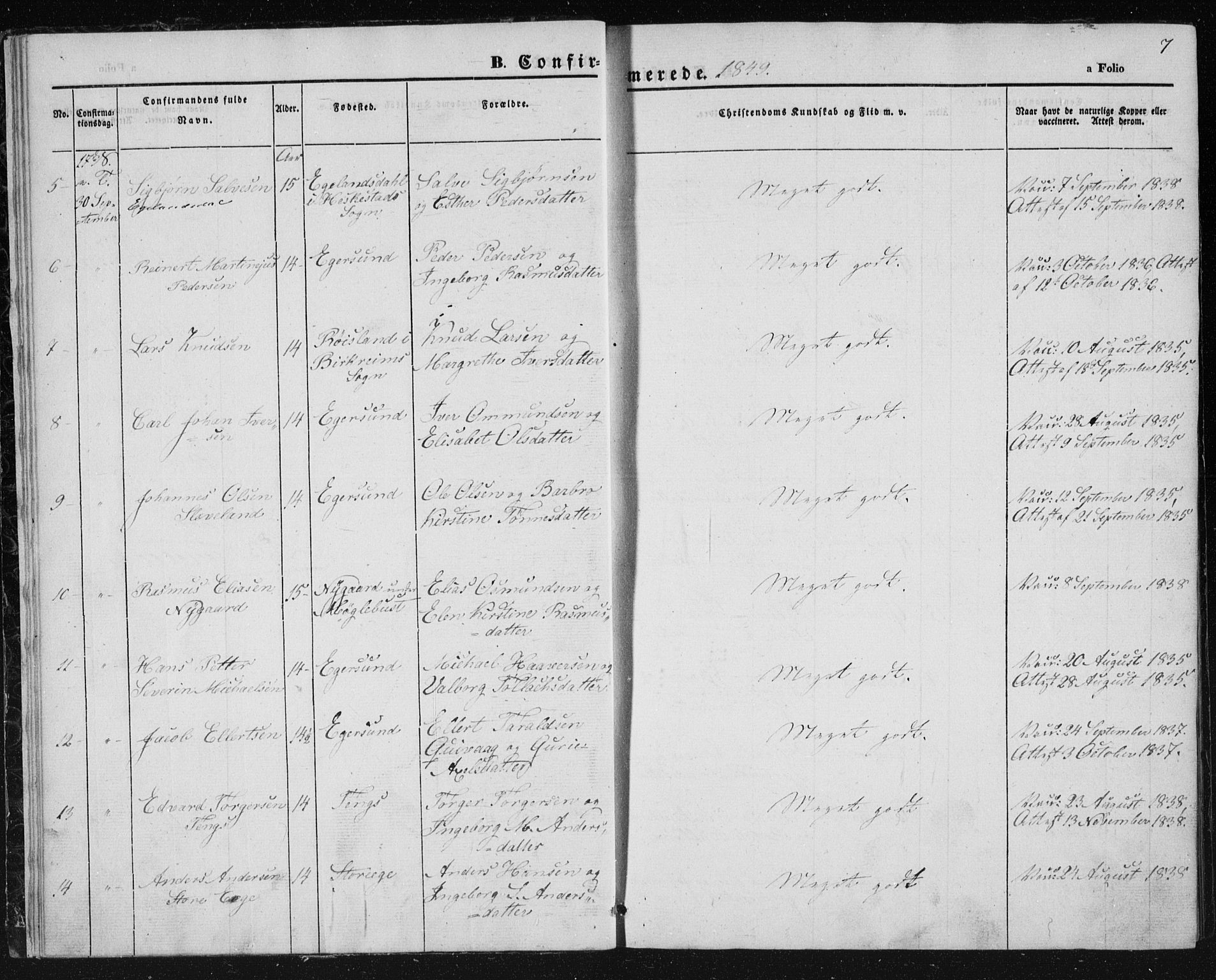 Eigersund sokneprestkontor, AV/SAST-A-101807/S08/L0010: Ministerialbok nr. A 10, 1848-1849, s. 7