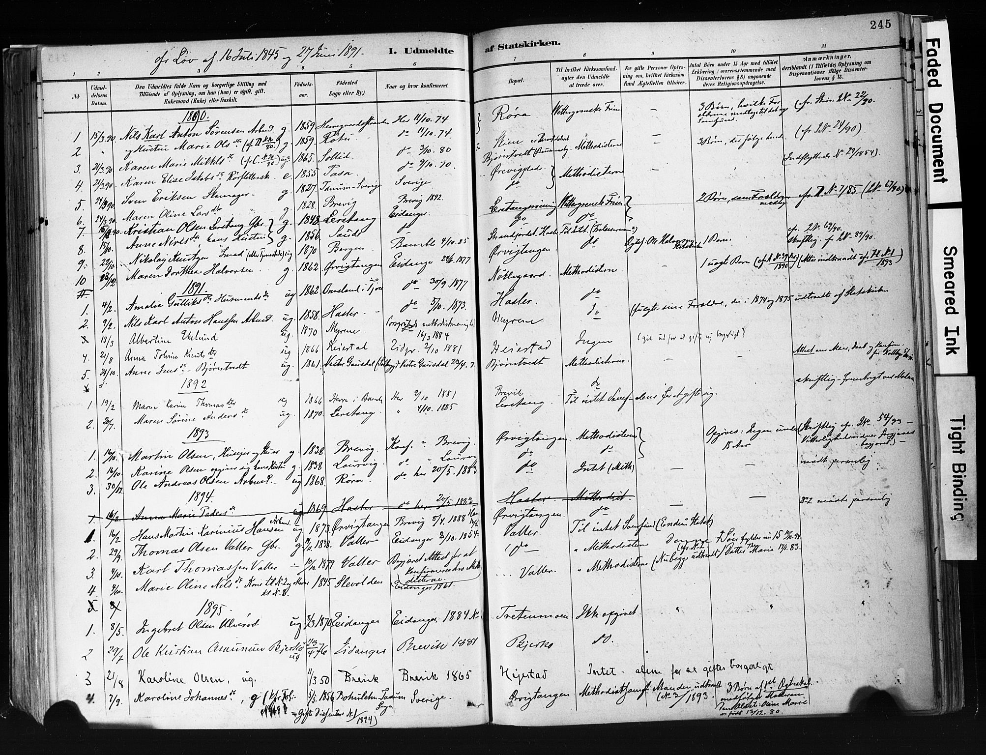 Eidanger kirkebøker, AV/SAKO-A-261/F/Fa/L0012: Ministerialbok nr. 12, 1879-1900, s. 245