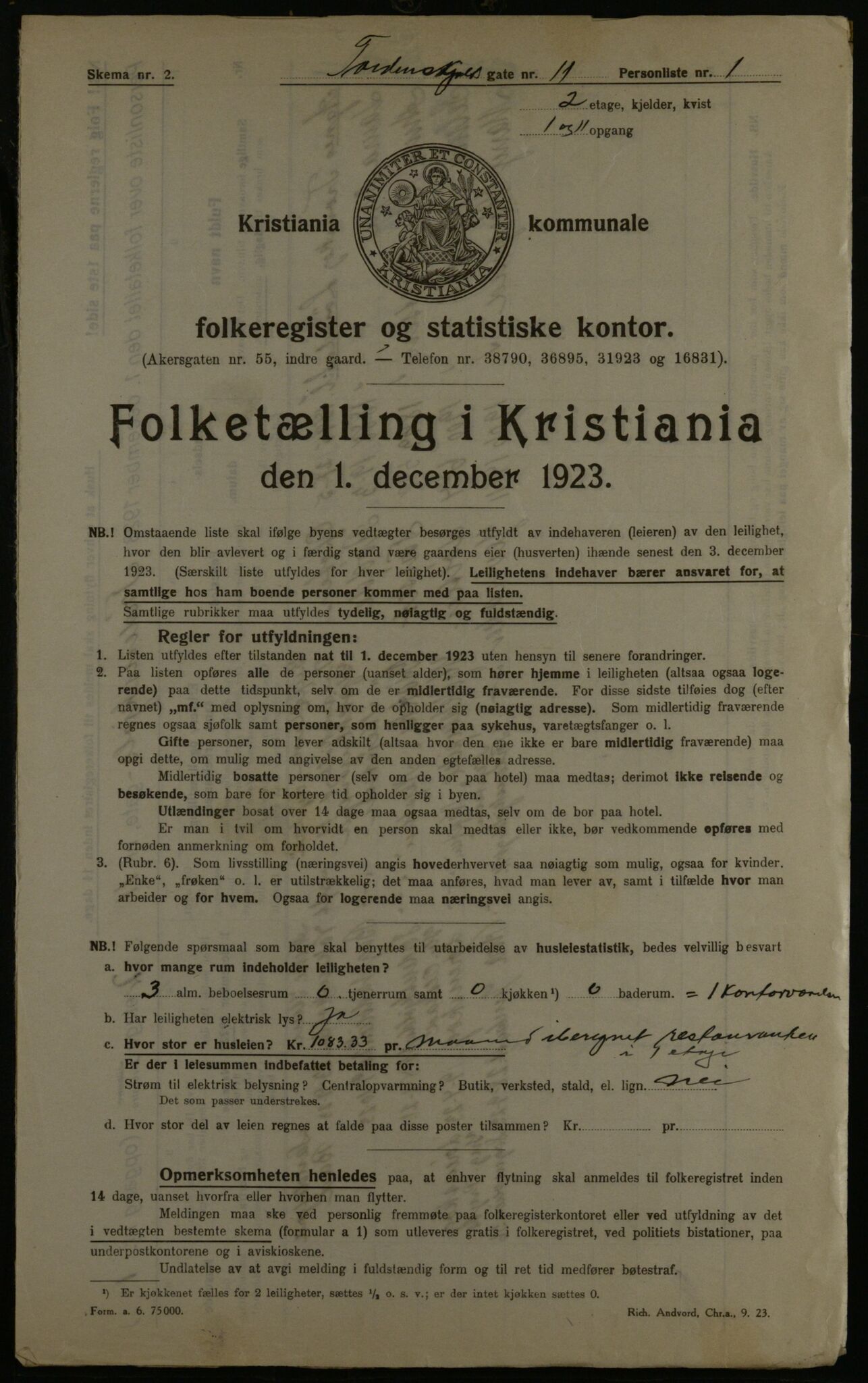 OBA, Kommunal folketelling 1.12.1923 for Kristiania, 1923, s. 125586