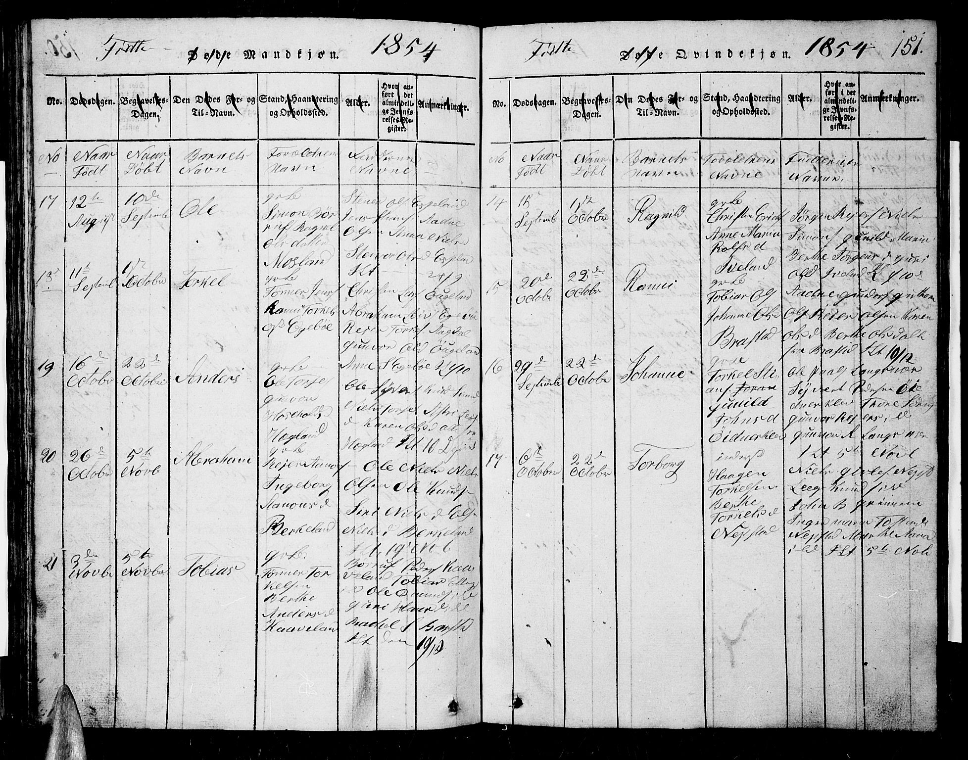 Nord-Audnedal sokneprestkontor, AV/SAK-1111-0032/F/Fb/Fba/L0001: Klokkerbok nr. B 1, 1815-1856, s. 151