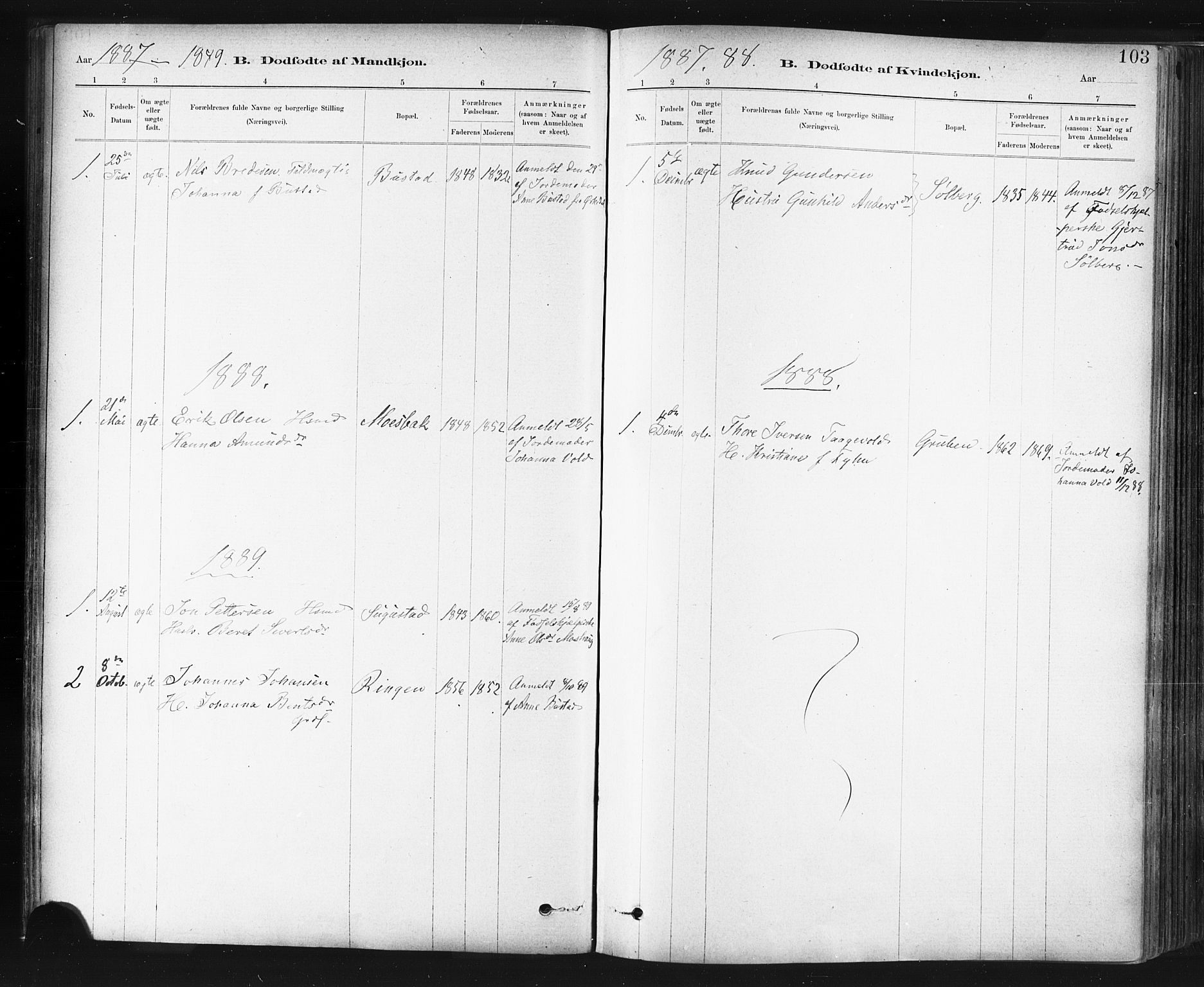 Ministerialprotokoller, klokkerbøker og fødselsregistre - Sør-Trøndelag, SAT/A-1456/672/L0857: Ministerialbok nr. 672A09, 1882-1893, s. 103