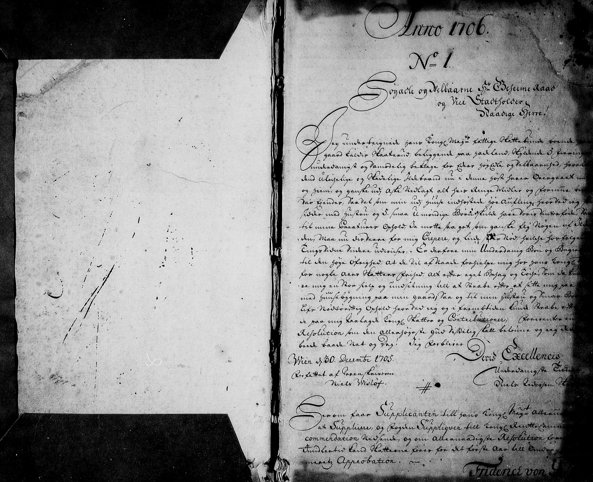 Stattholderembetet 1572-1771, AV/RA-EA-2870/Ad/L0007: Supplikasjons- og resolusjonsprotokoll, 1706-1712, s. 1a