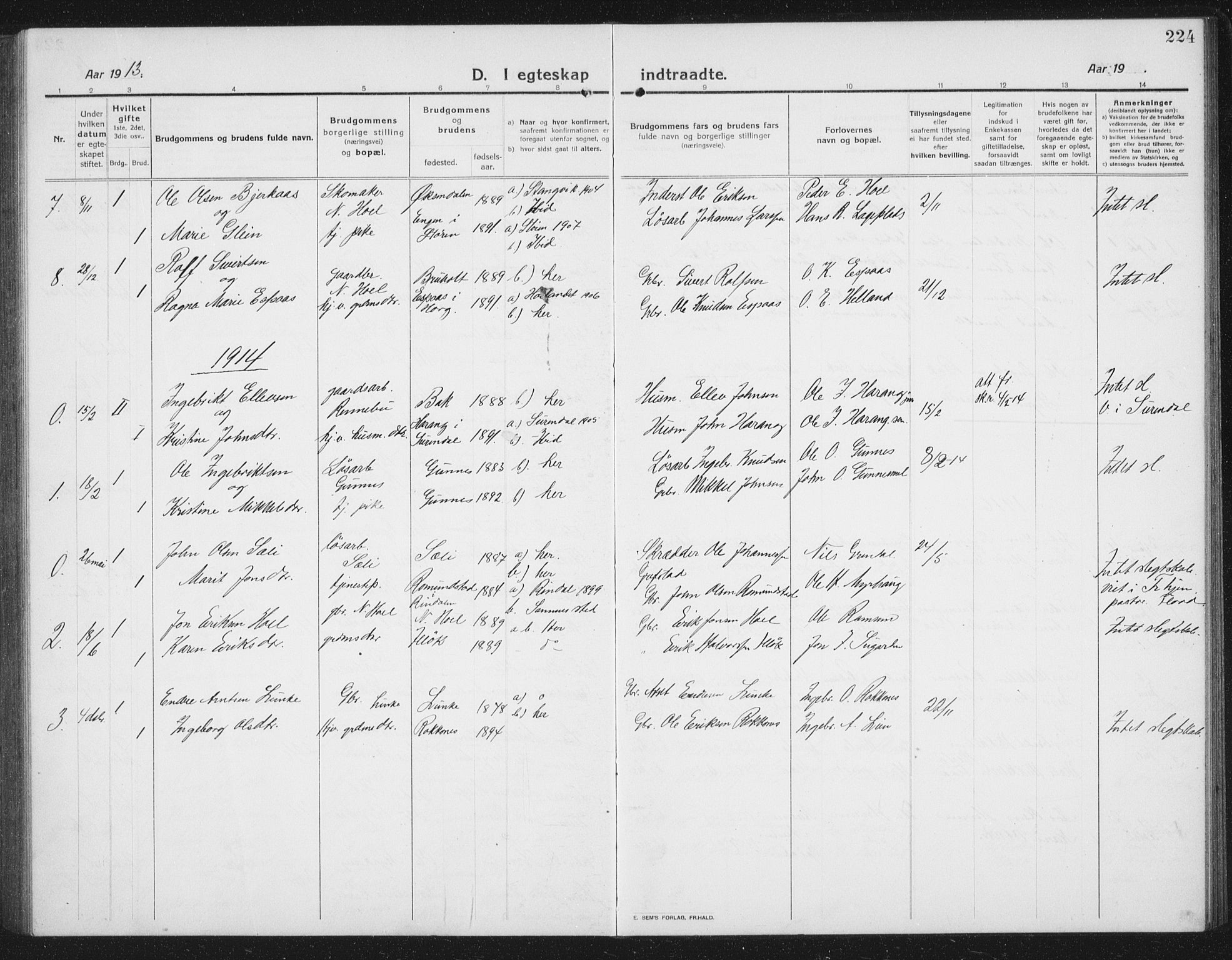 Ministerialprotokoller, klokkerbøker og fødselsregistre - Sør-Trøndelag, SAT/A-1456/674/L0877: Klokkerbok nr. 674C04, 1913-1940, s. 224