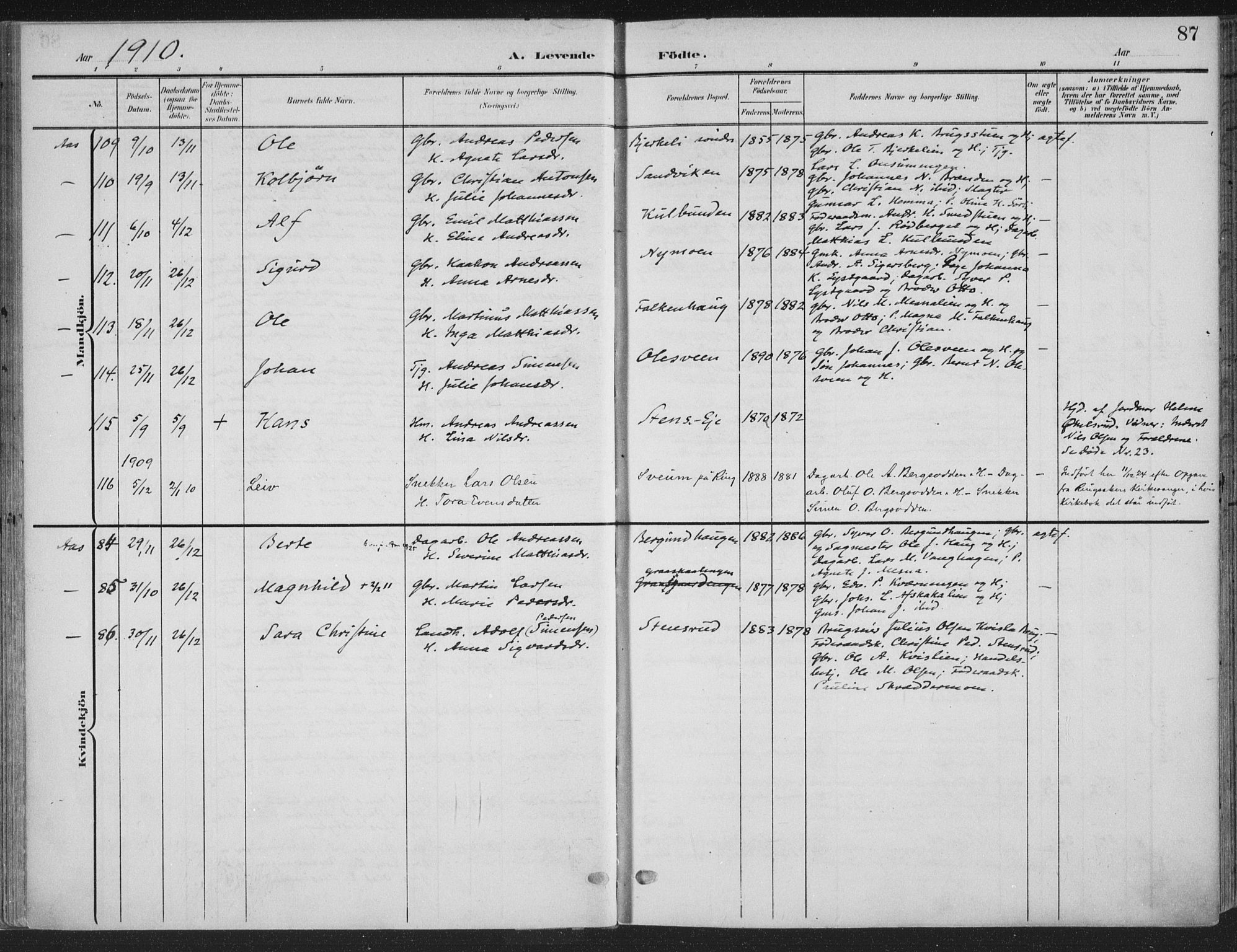 Ringsaker prestekontor, AV/SAH-PREST-014/K/Ka/L0018: Ministerialbok nr. 18, 1903-1912, s. 87