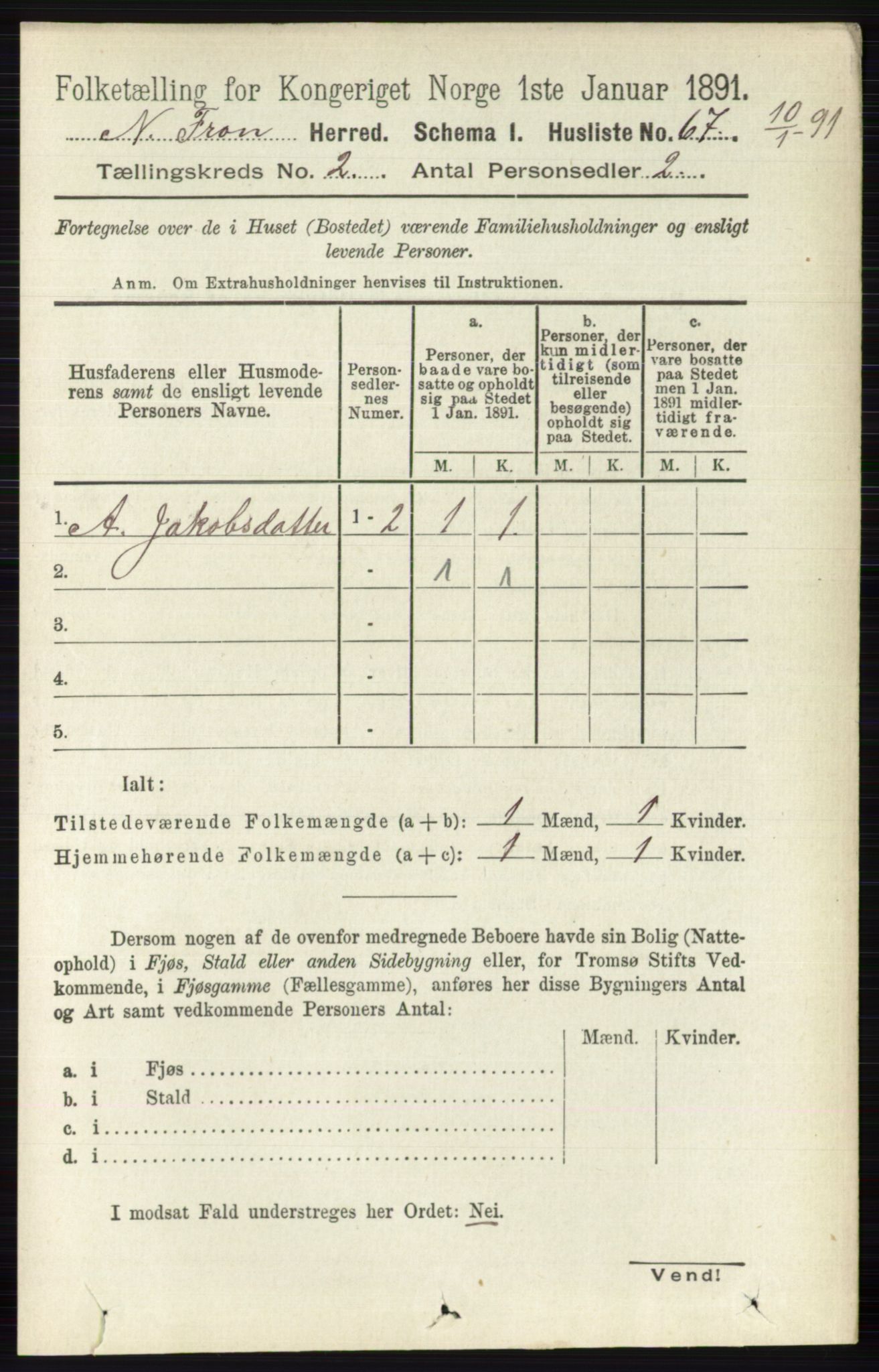 RA, Folketelling 1891 for 0518 Nord-Fron herred, 1891, s. 338