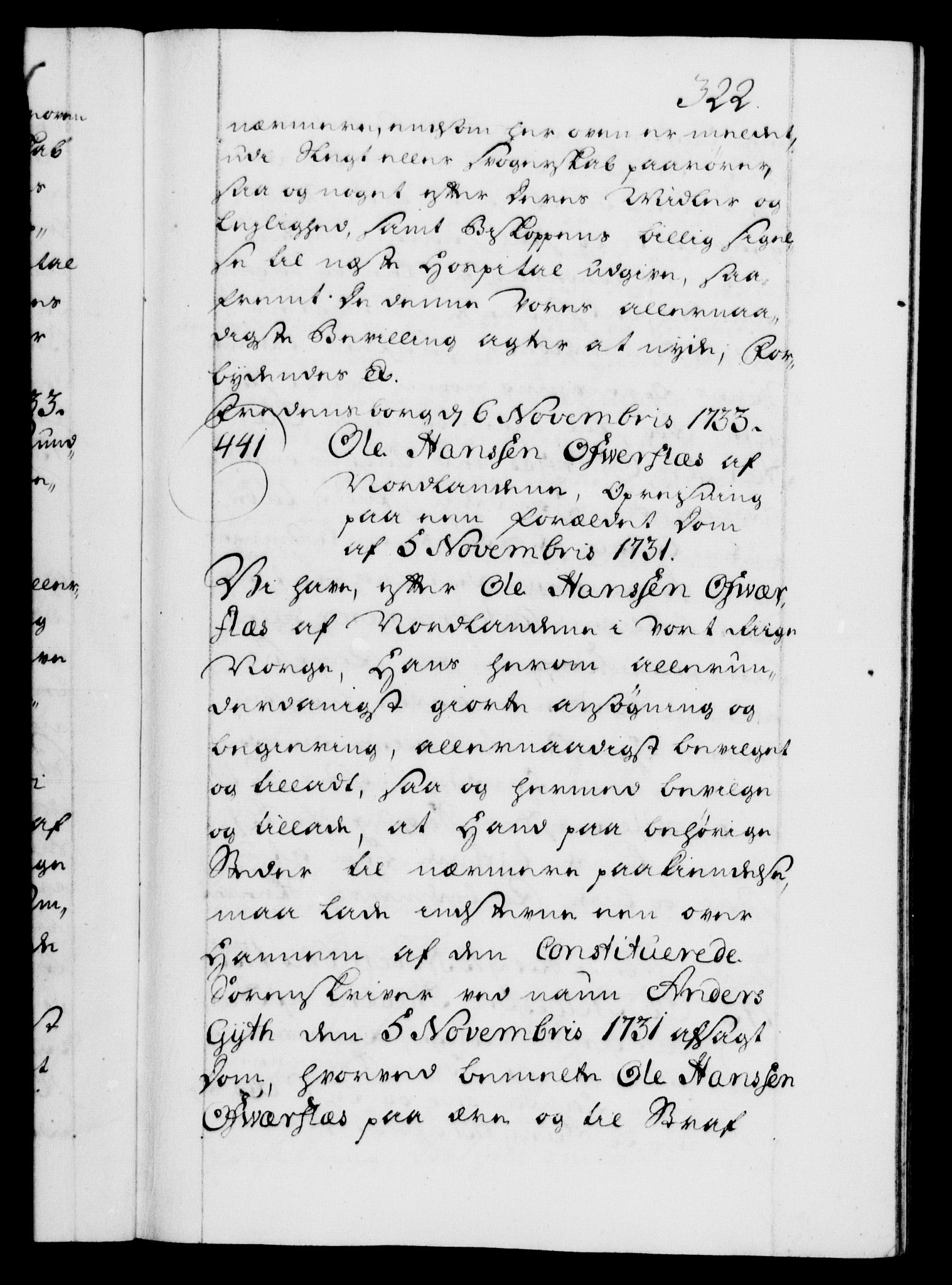 Danske Kanselli 1572-1799, AV/RA-EA-3023/F/Fc/Fca/Fcaa/L0028: Norske registre, 1733-1734, s. 322a