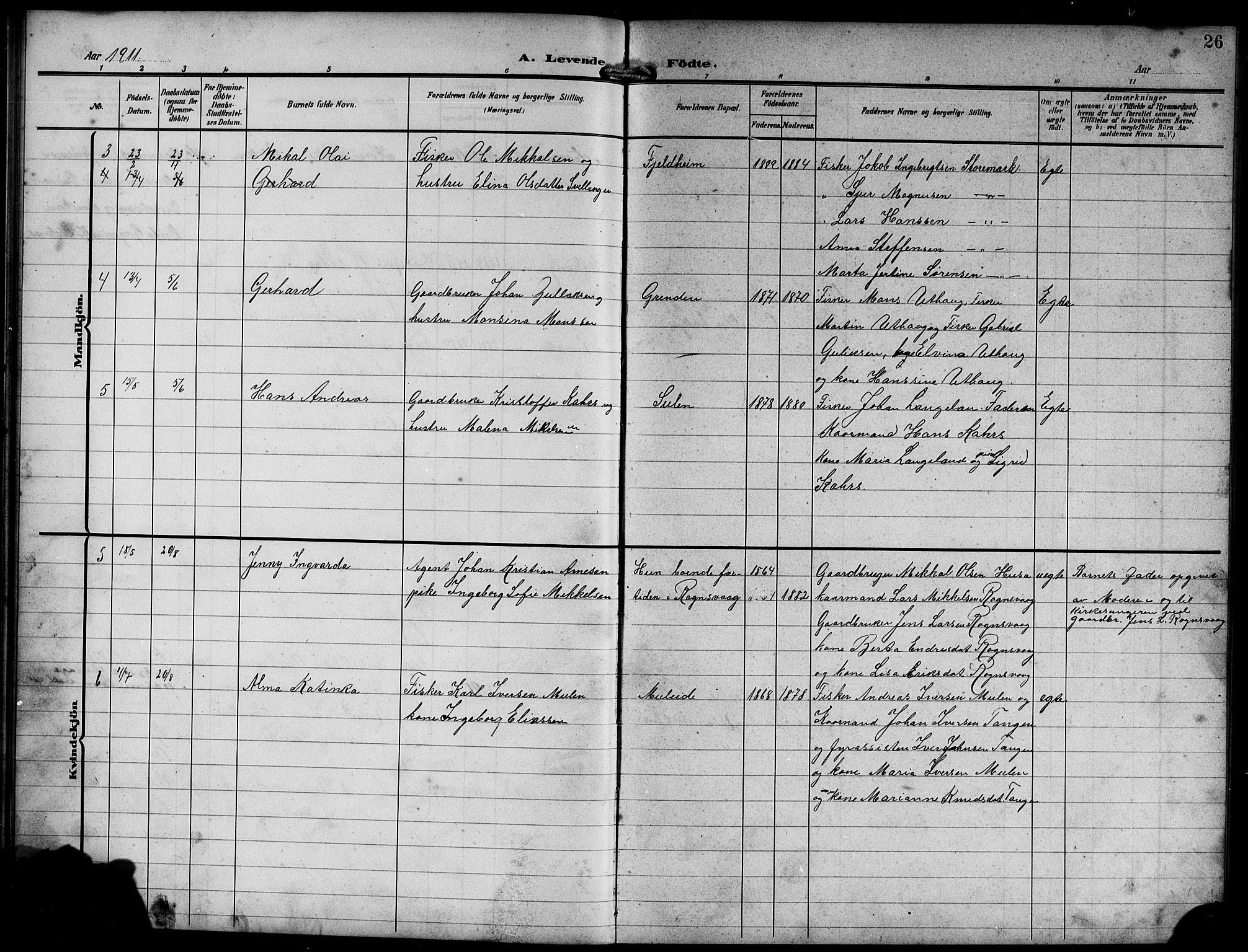 Lindås Sokneprestembete, AV/SAB-A-76701/H/Hab/Habd/L0003: Klokkerbok nr. D 3, 1906-1917, s. 26