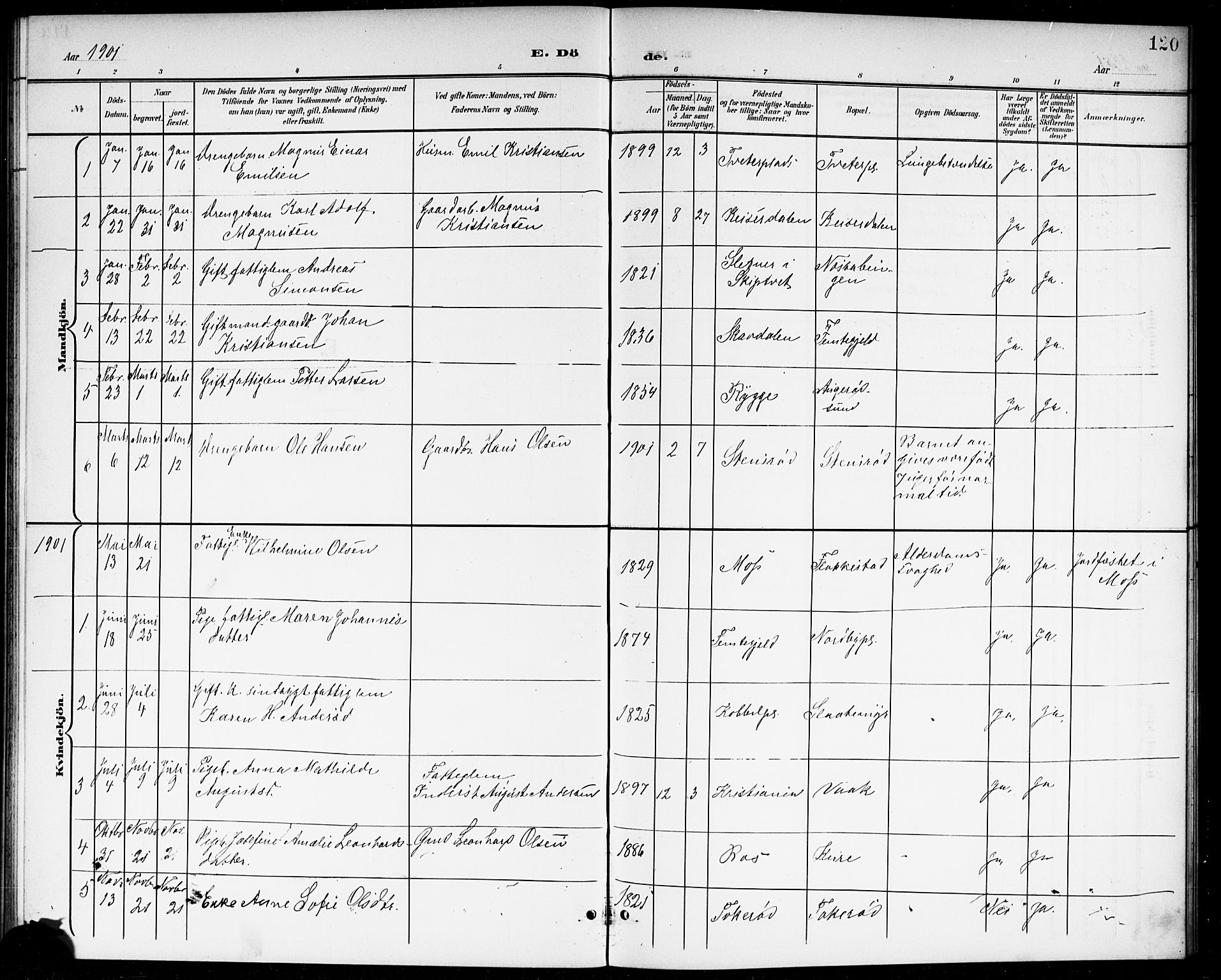 Våler prestekontor Kirkebøker, AV/SAO-A-11083/G/Ga/L0004: Klokkerbok nr. I 4, 1901-1914, s. 120