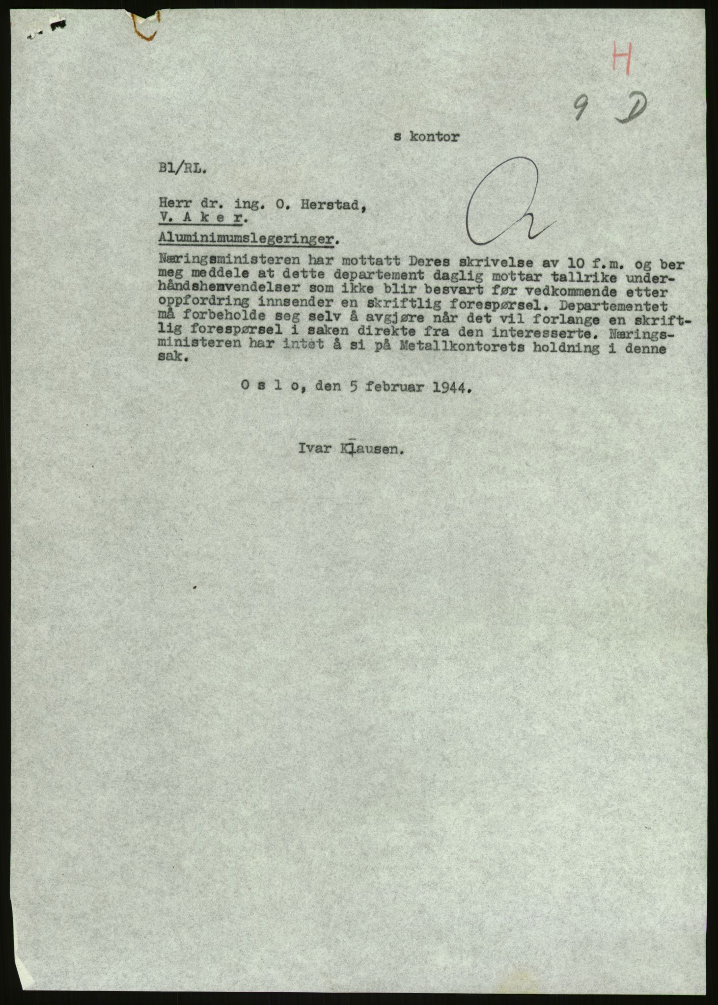 Direktoratet for industriforsyning, Sekretariatet, AV/RA-S-4153/D/Df/L0054: 9. Metallkontoret, 1940-1945, s. 443