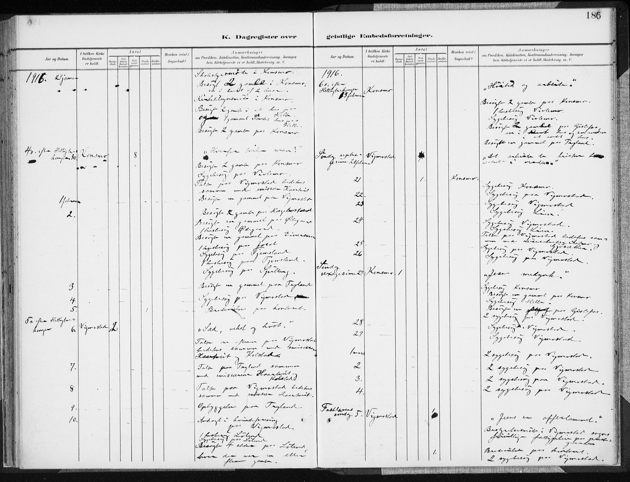 Nord-Audnedal sokneprestkontor, AV/SAK-1111-0032/F/Fa/Fab/L0004: Ministerialbok nr. A 4, 1901-1917, s. 186