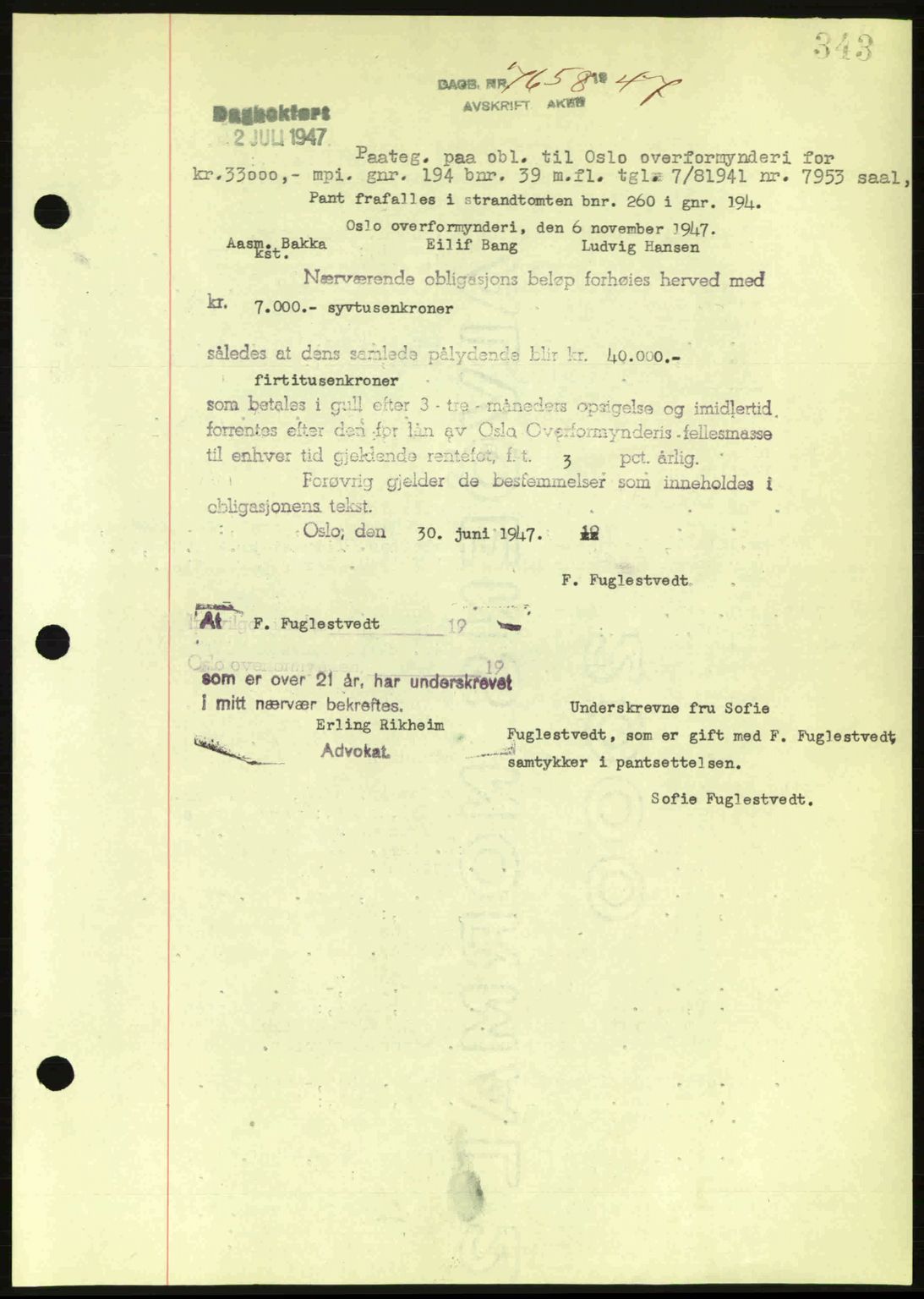 Aker herredsskriveri, SAO/A-10896/G/Gb/Gba/Gbac/L0044: Pantebok nr. B216-217, 1947-1947, Dagboknr: 7658/1947