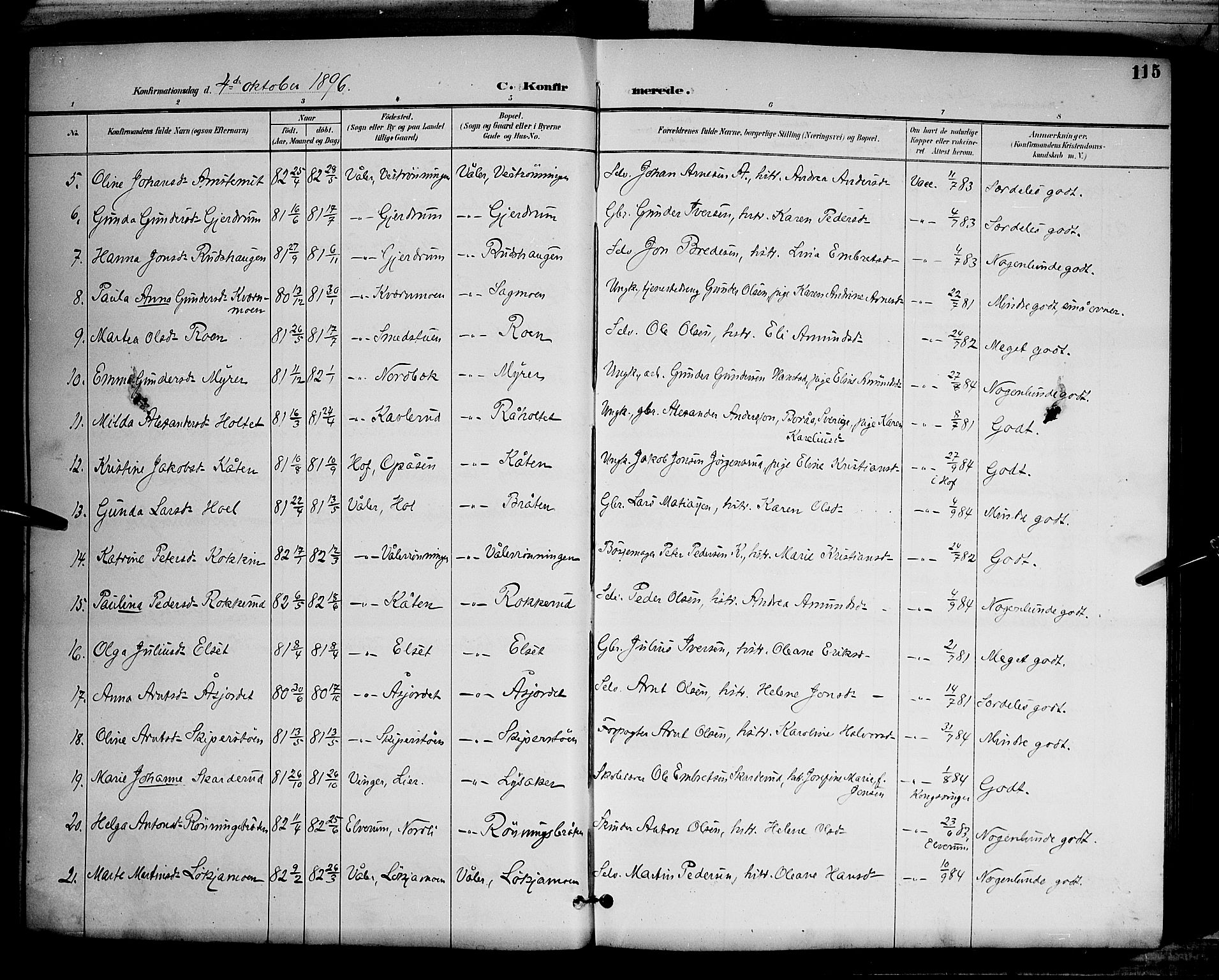 Våler prestekontor, Hedmark, AV/SAH-PREST-040/H/Ha/Hab/L0001: Klokkerbok nr. 1, 1894-1904, s. 115