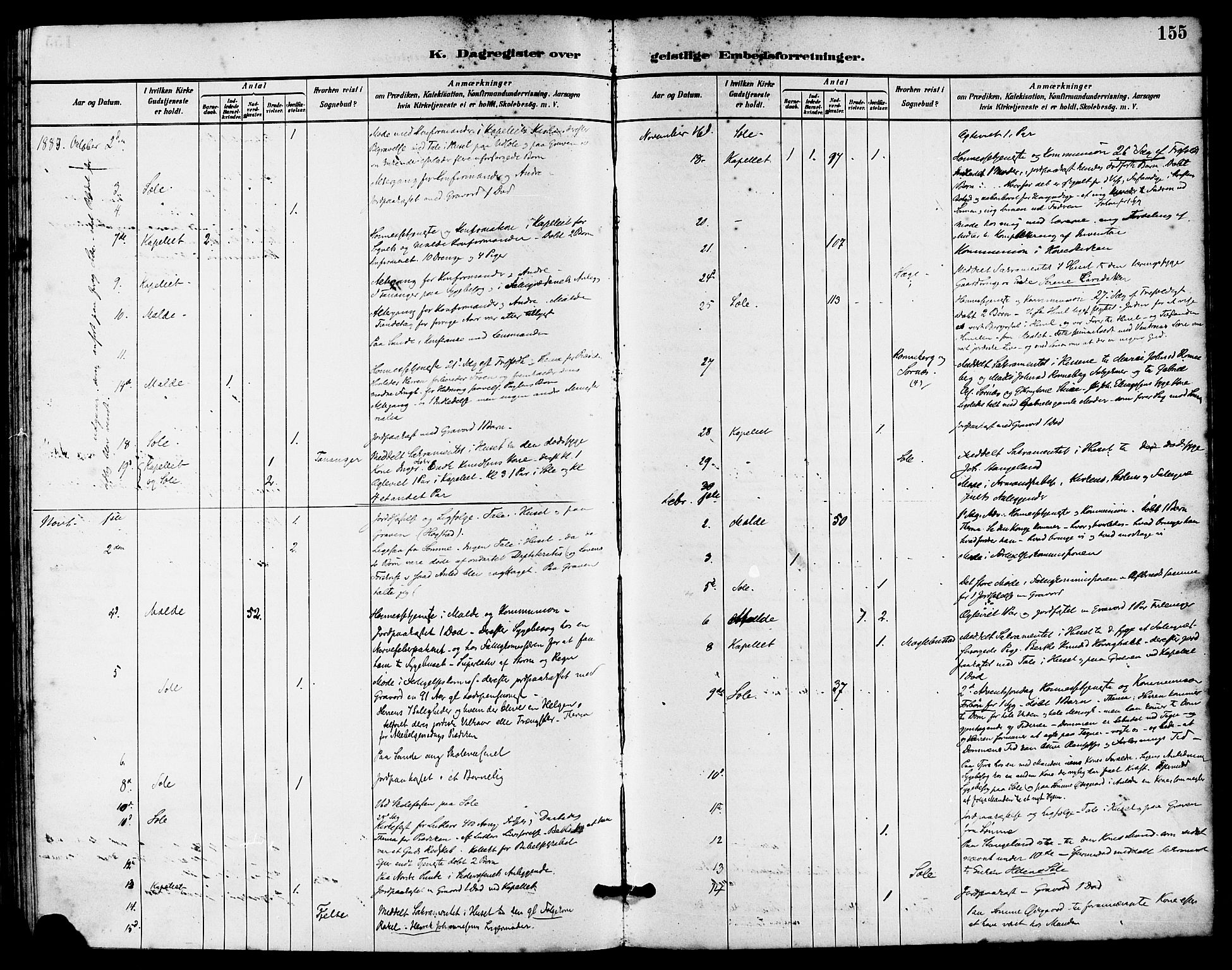 Håland sokneprestkontor, AV/SAST-A-101802/001/30BA/L0010: Ministerialbok nr. A 9, 1883-1888, s. 155