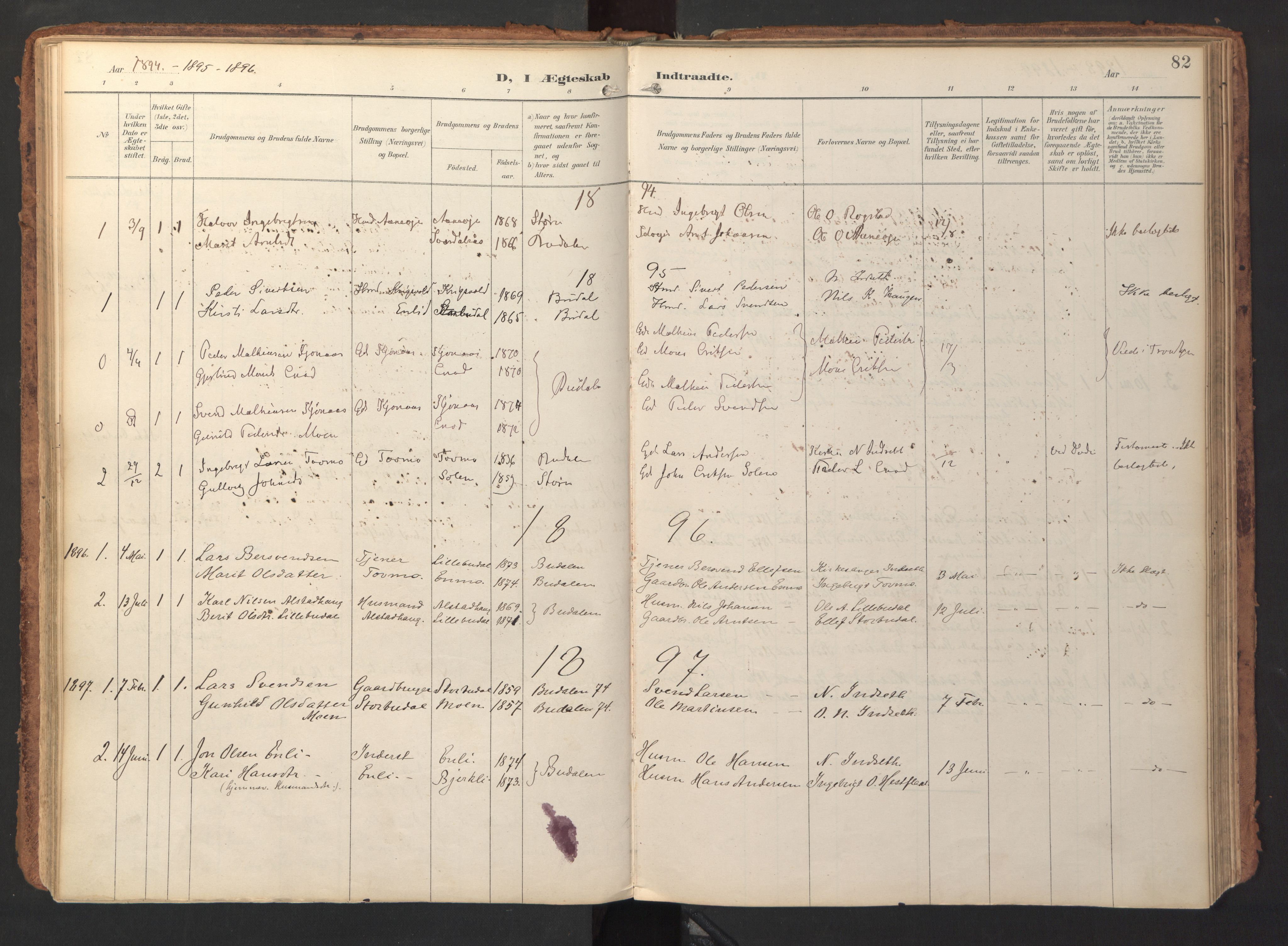 Ministerialprotokoller, klokkerbøker og fødselsregistre - Sør-Trøndelag, AV/SAT-A-1456/690/L1050: Ministerialbok nr. 690A01, 1889-1929, s. 82