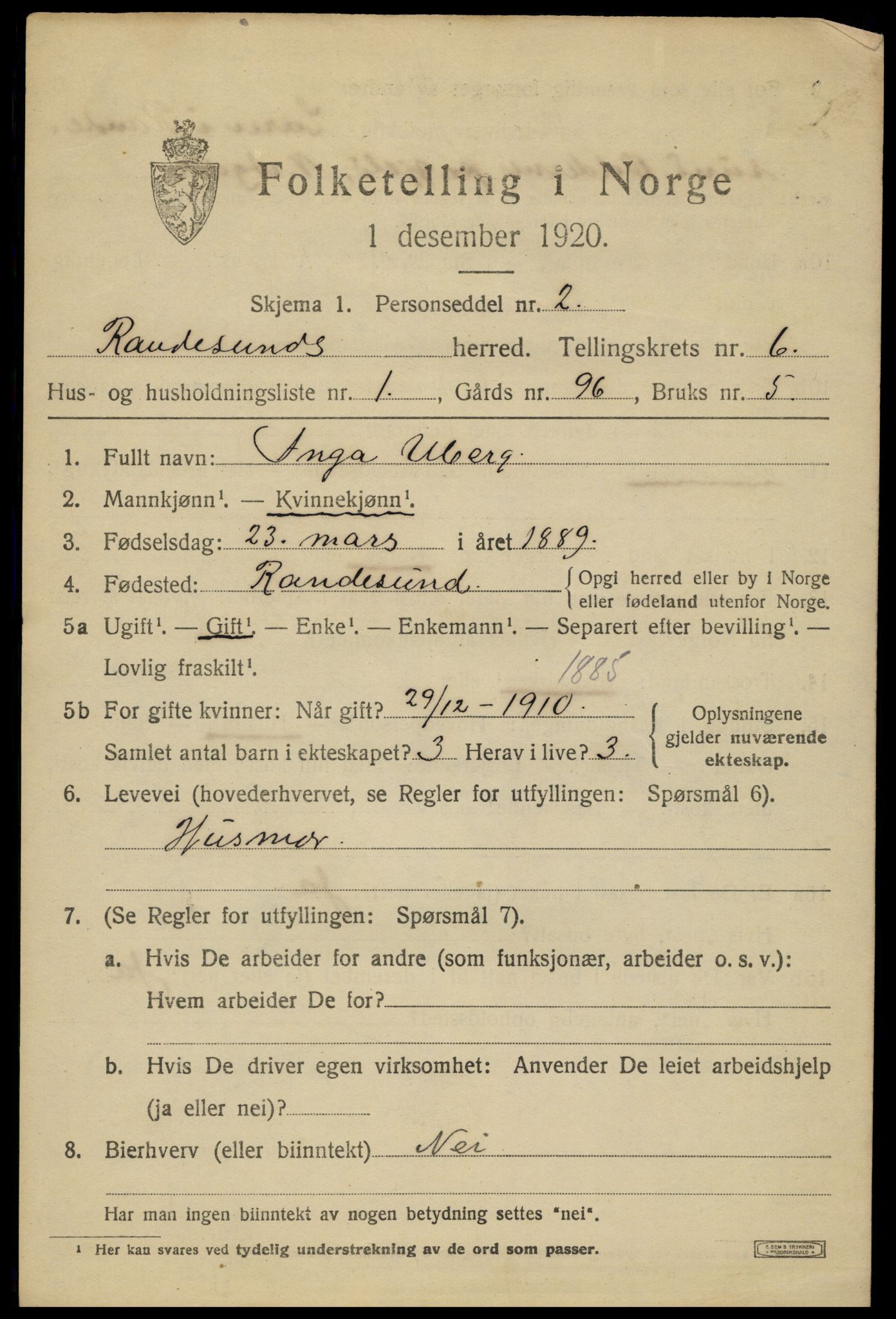 SAK, Folketelling 1920 for 1011 Randesund herred, 1920, s. 2748