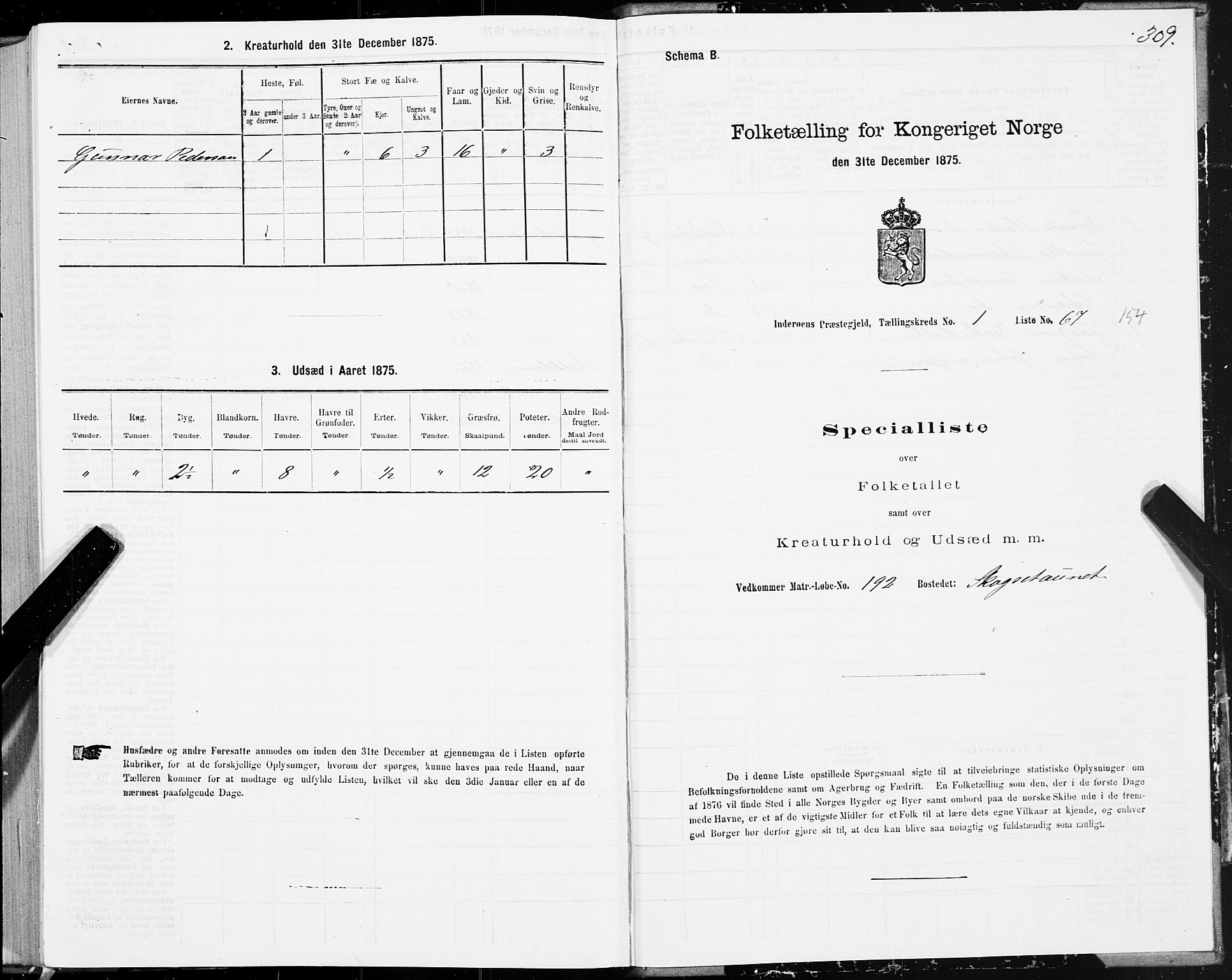 SAT, Folketelling 1875 for 1729P Inderøy prestegjeld, 1875, s. 1309