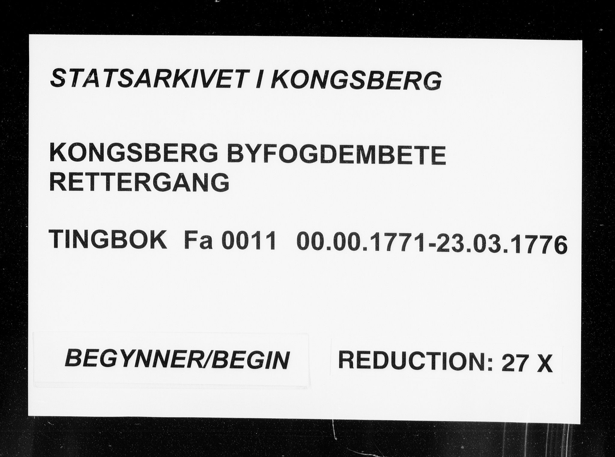 Kongsberg byfogd, SAKO/A-84/F/Fa/L0011: Tingbok, 1771-1776