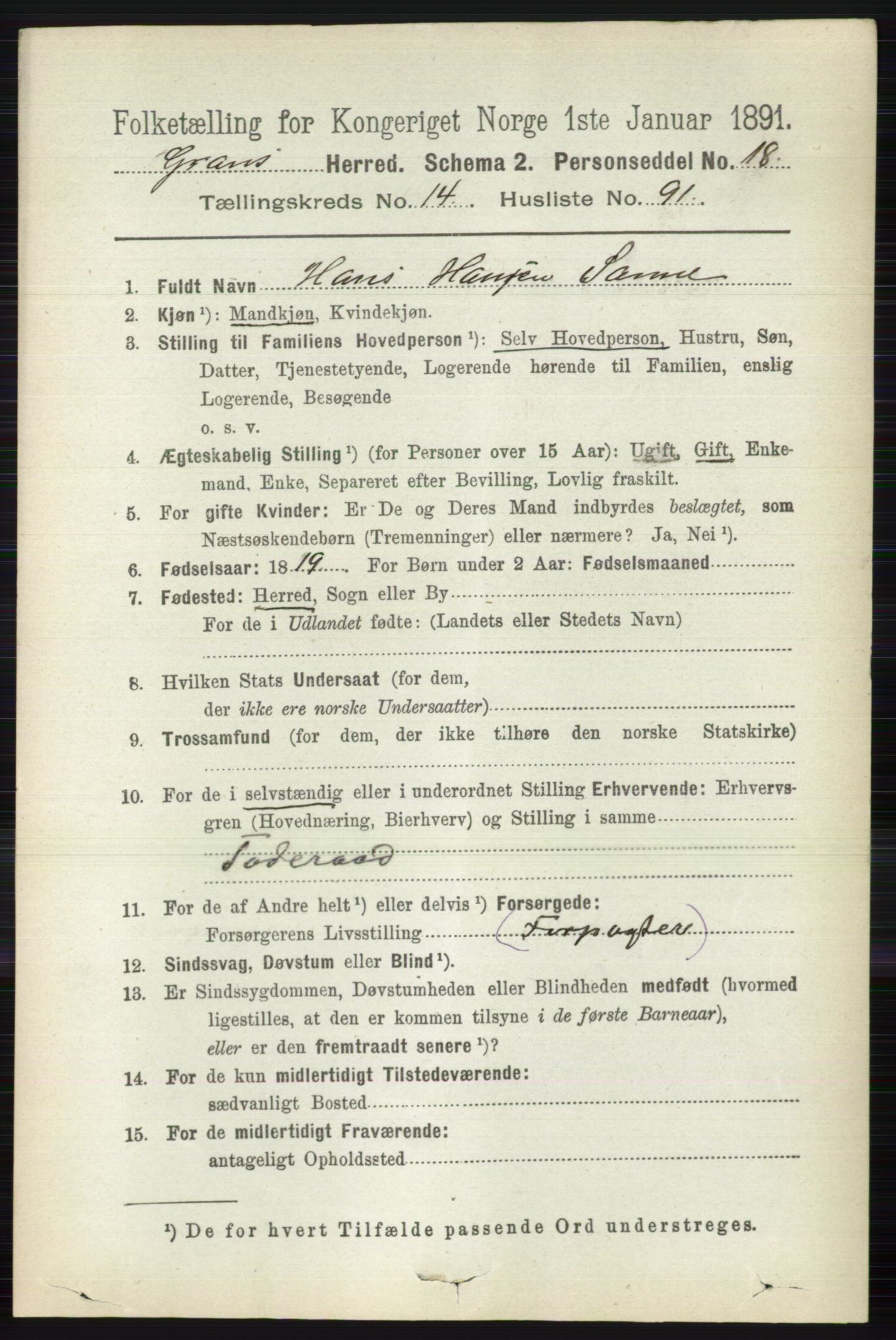 RA, Folketelling 1891 for 0534 Gran herred, 1891, s. 7531