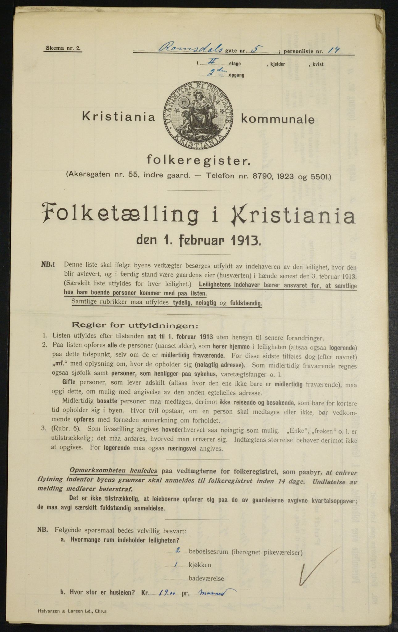 OBA, Kommunal folketelling 1.2.1913 for Kristiania, 1913, s. 83255