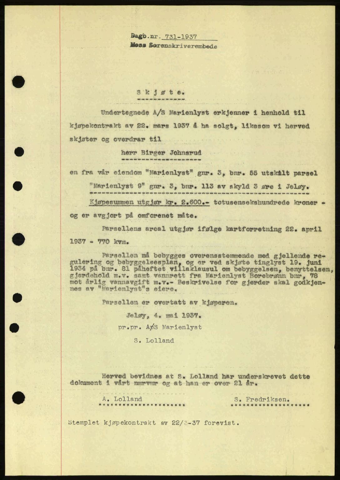 Moss sorenskriveri, SAO/A-10168: Pantebok nr. A2, 1936-1937, Dagboknr: 731/1937