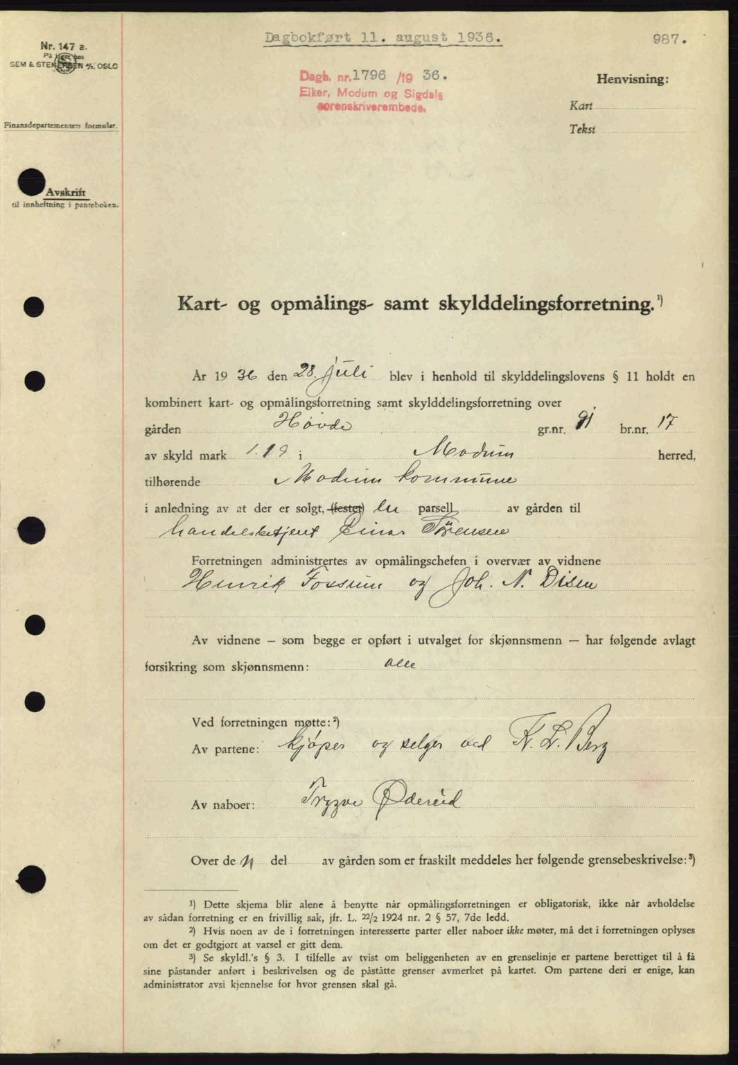 Eiker, Modum og Sigdal sorenskriveri, SAKO/A-123/G/Ga/Gab/L0032: Pantebok nr. A2, 1936-1936, Dagboknr: 1796/1936