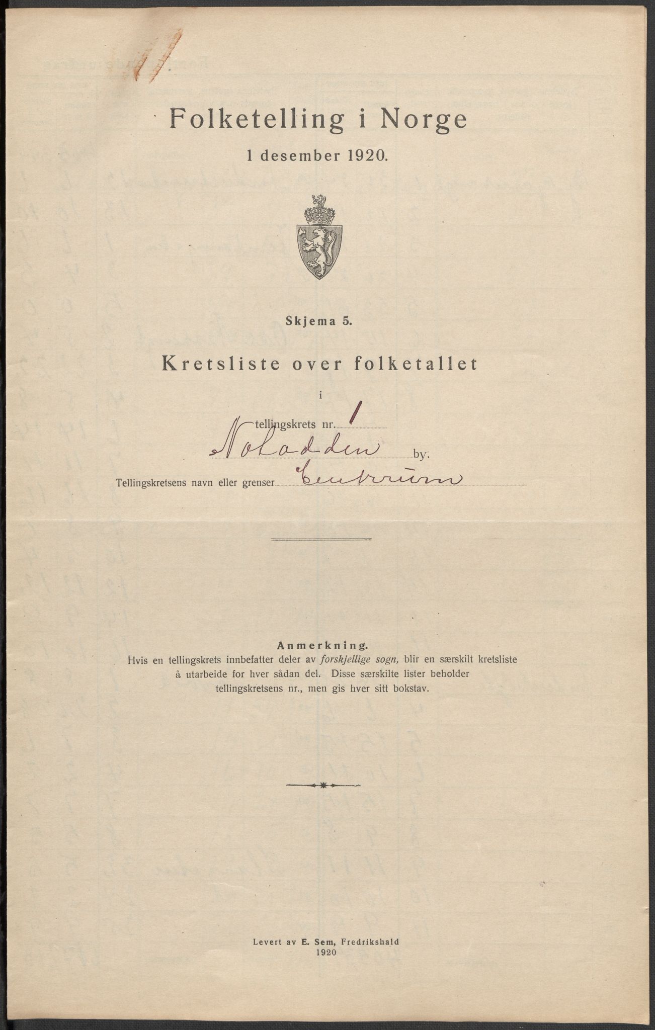 SAKO, Folketelling 1920 for 0807 Notodden kjøpstad, 1920, s. 5