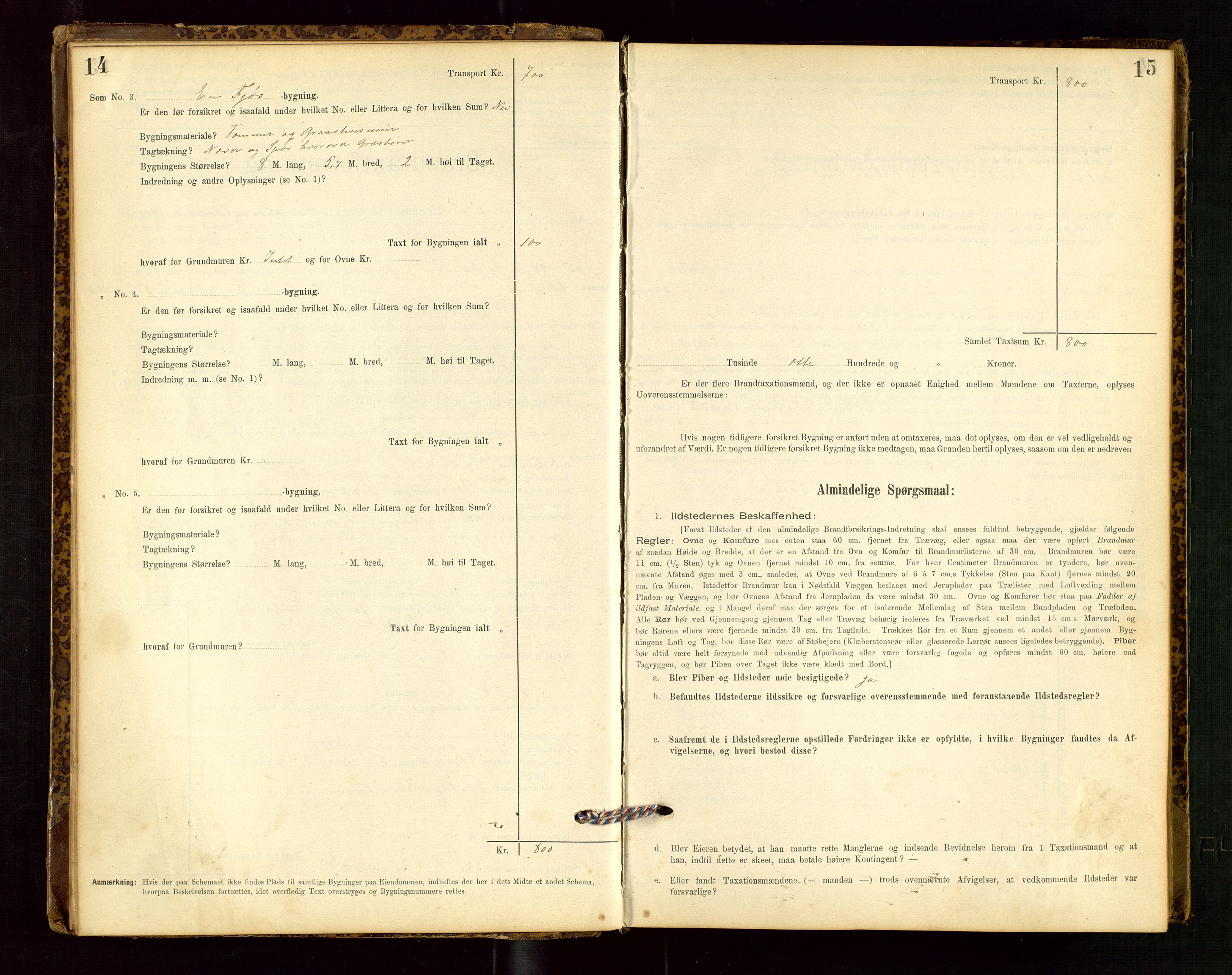 Heskestad lensmannskontor, SAST/A-100304/Gob/L0001: "Brandtaxationsprotokol", 1894-1915, s. 14-15