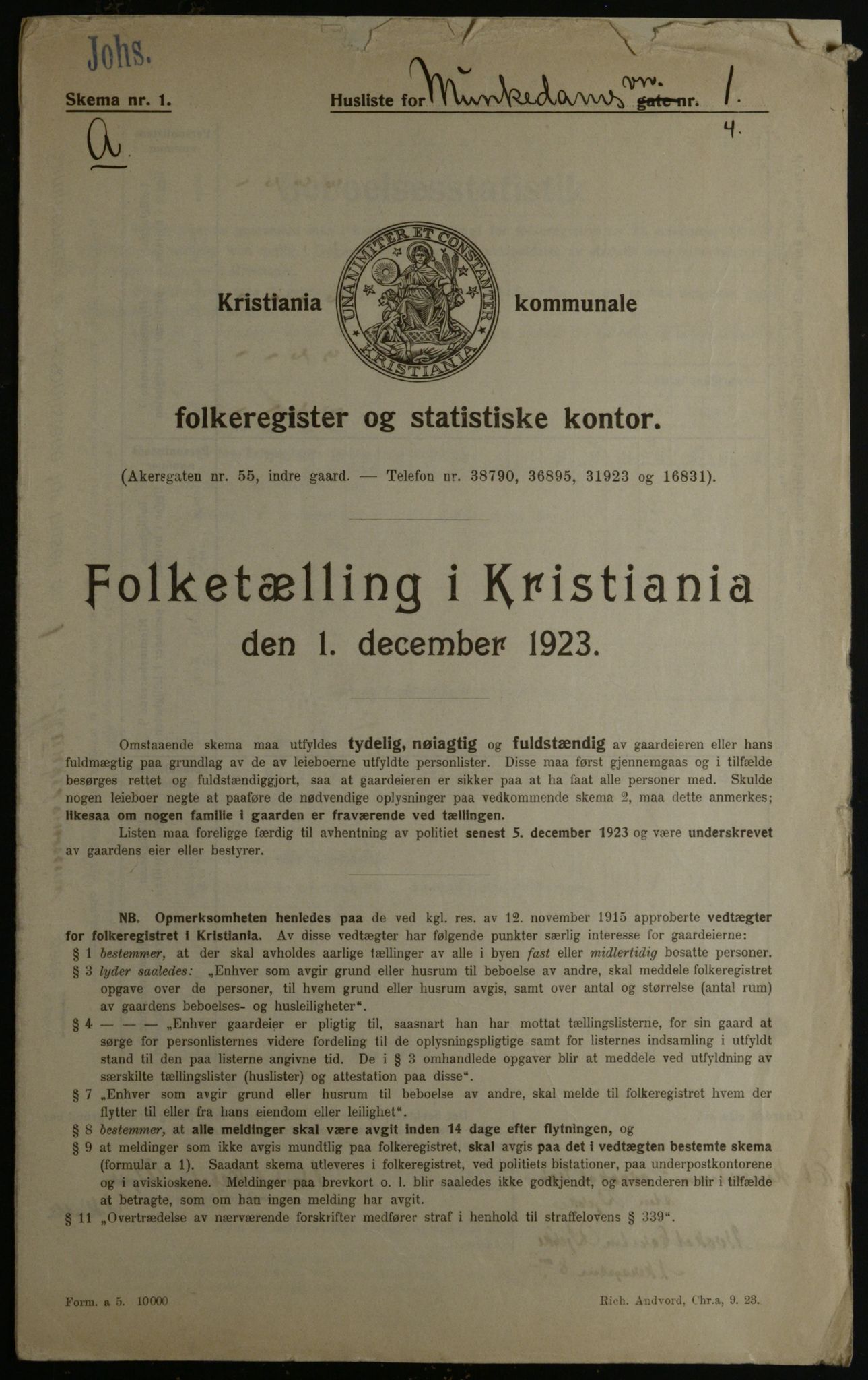 OBA, Kommunal folketelling 1.12.1923 for Kristiania, 1923, s. 73656