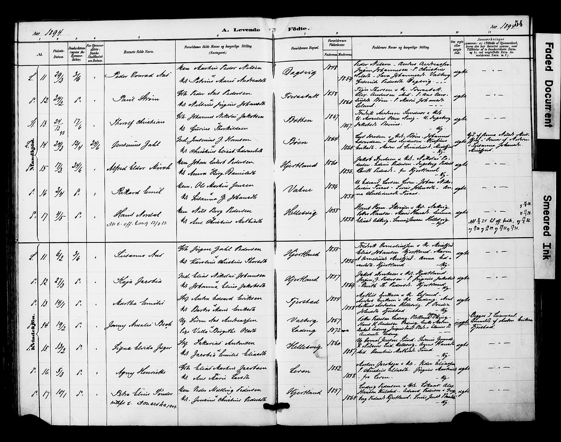 Ministerialprotokoller, klokkerbøker og fødselsregistre - Nordland, AV/SAT-A-1459/831/L0471: Ministerialbok nr. 831A02, 1886-1901, s. 54