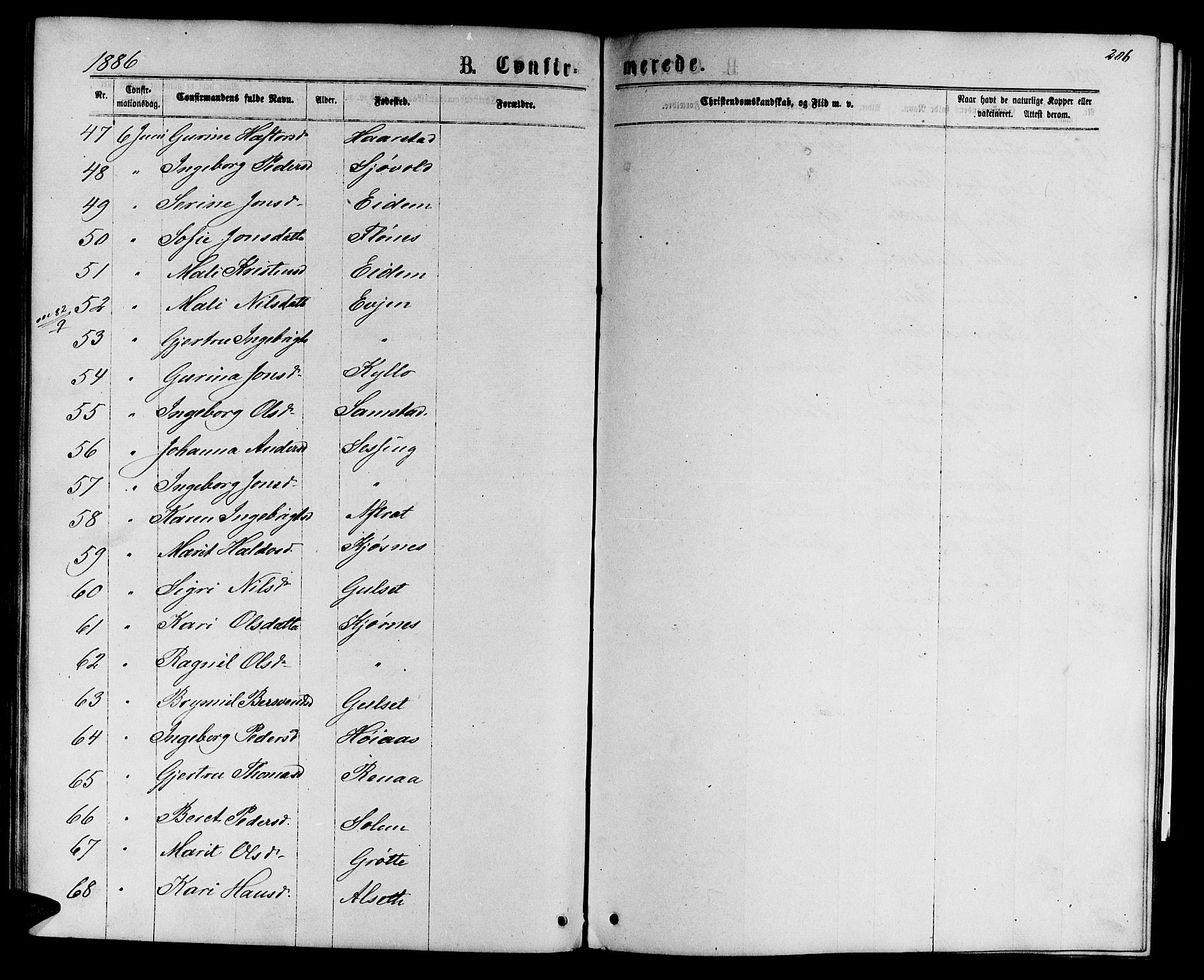 Ministerialprotokoller, klokkerbøker og fødselsregistre - Sør-Trøndelag, SAT/A-1456/695/L1156: Klokkerbok nr. 695C07, 1869-1888, s. 206