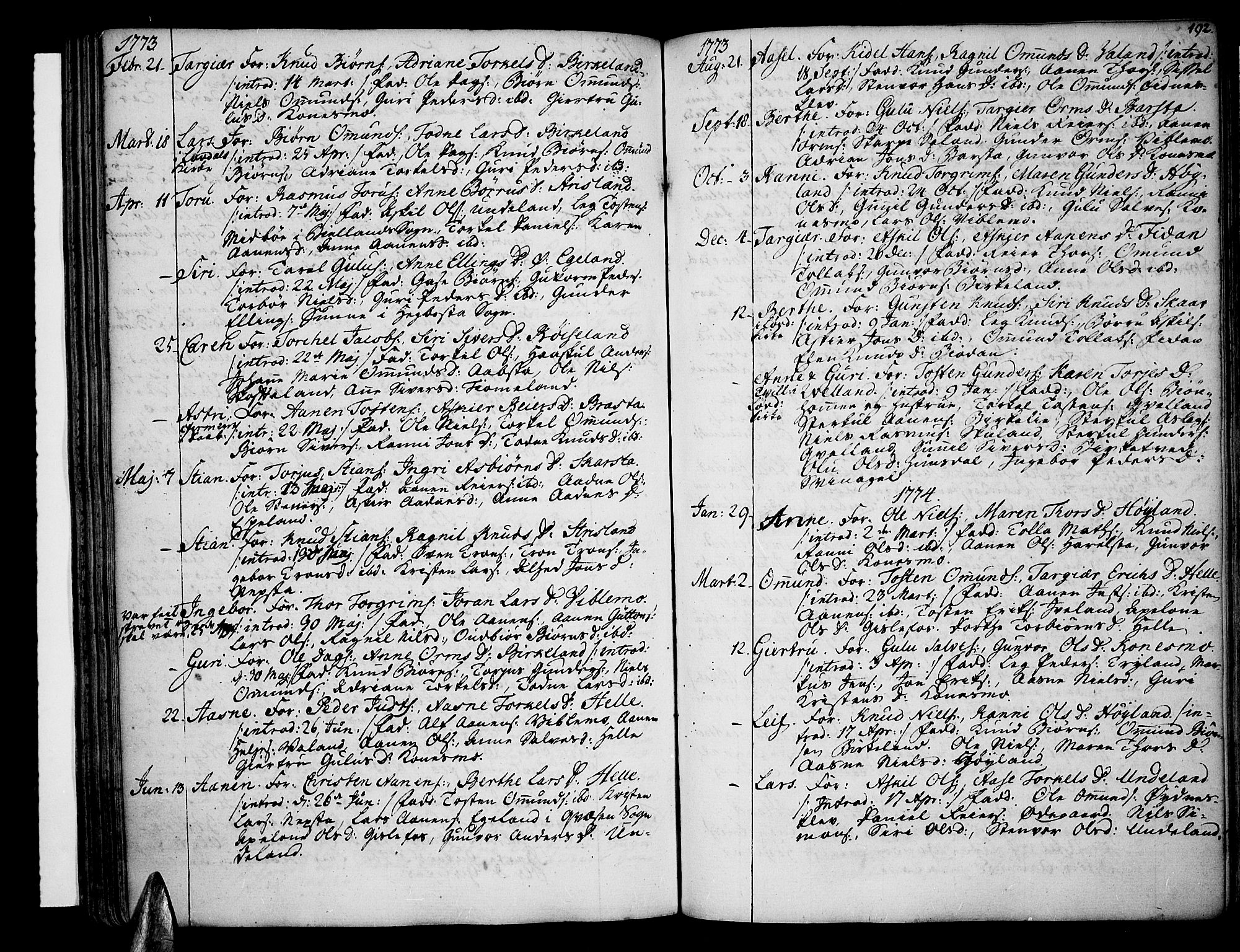 Sør-Audnedal sokneprestkontor, AV/SAK-1111-0039/F/Fa/Fab/L0002: Ministerialbok nr. A 2 /4, 1768-1814, s. 192