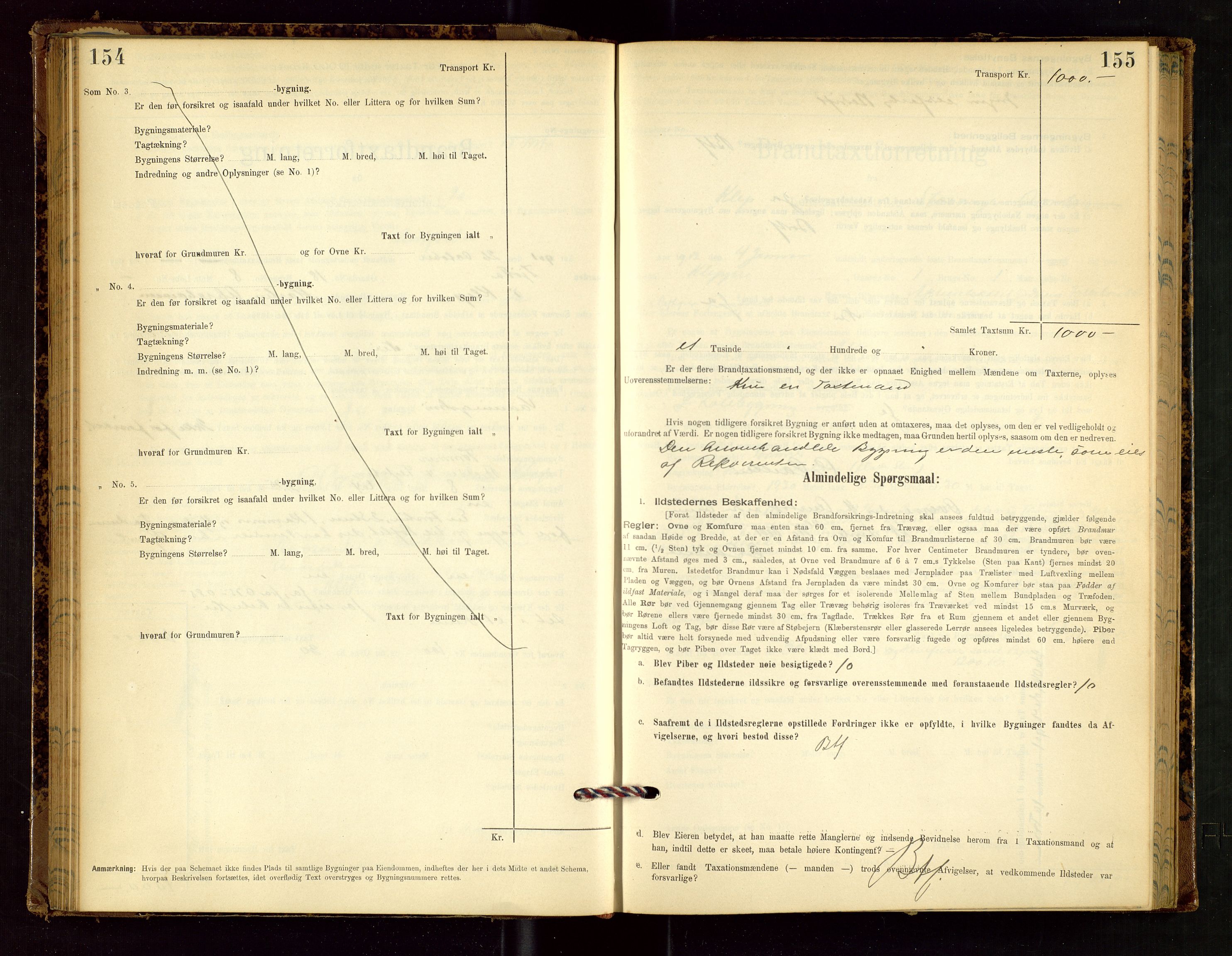 Klepp lensmannskontor, SAST/A-100163/Goc/L0002: "Brandtaxationsprotokol" m/register, 1898-1902, s. 154-155