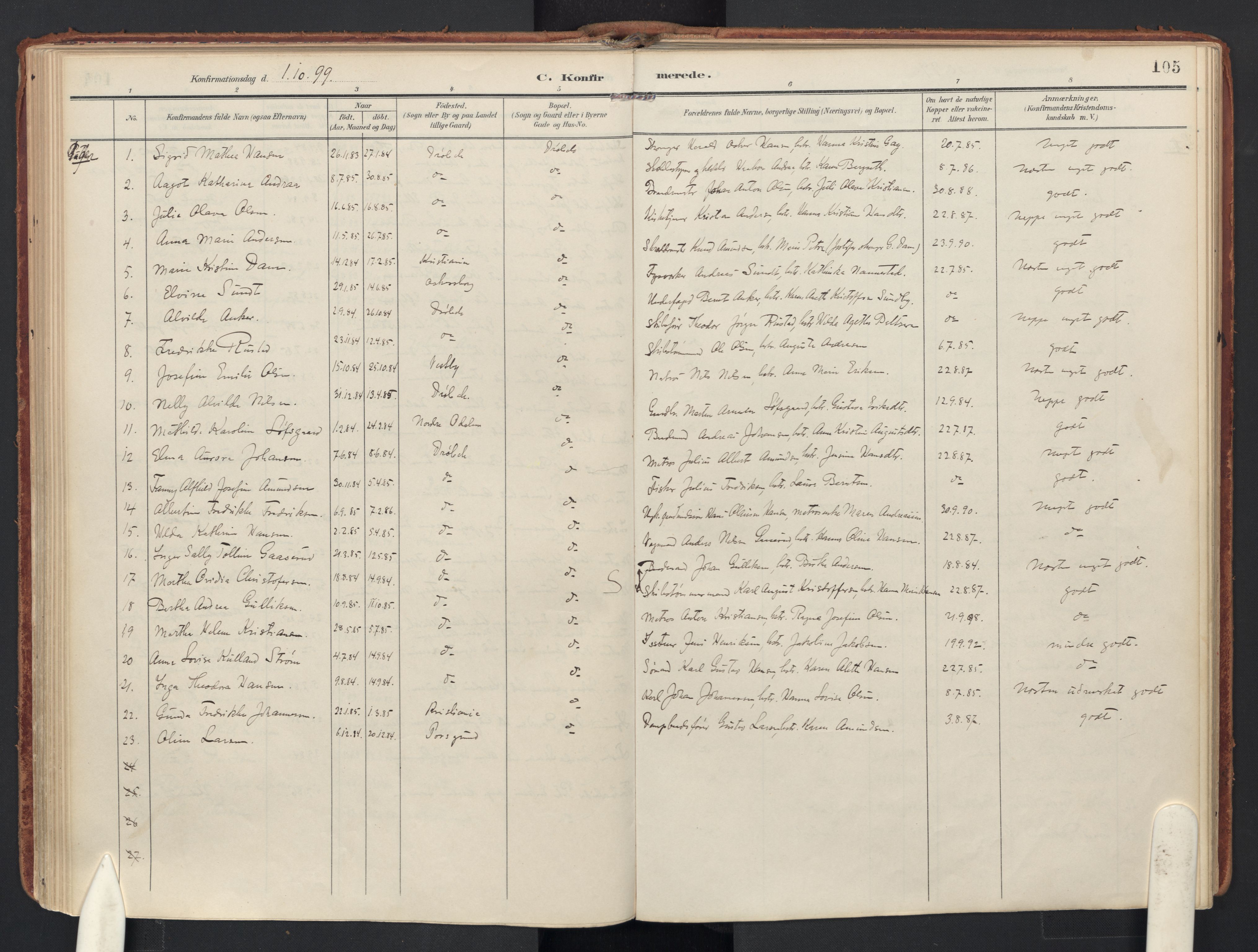 Drøbak prestekontor Kirkebøker, AV/SAO-A-10142a/F/Fb/L0003: Ministerialbok nr. II 3, 1897-1918, s. 105