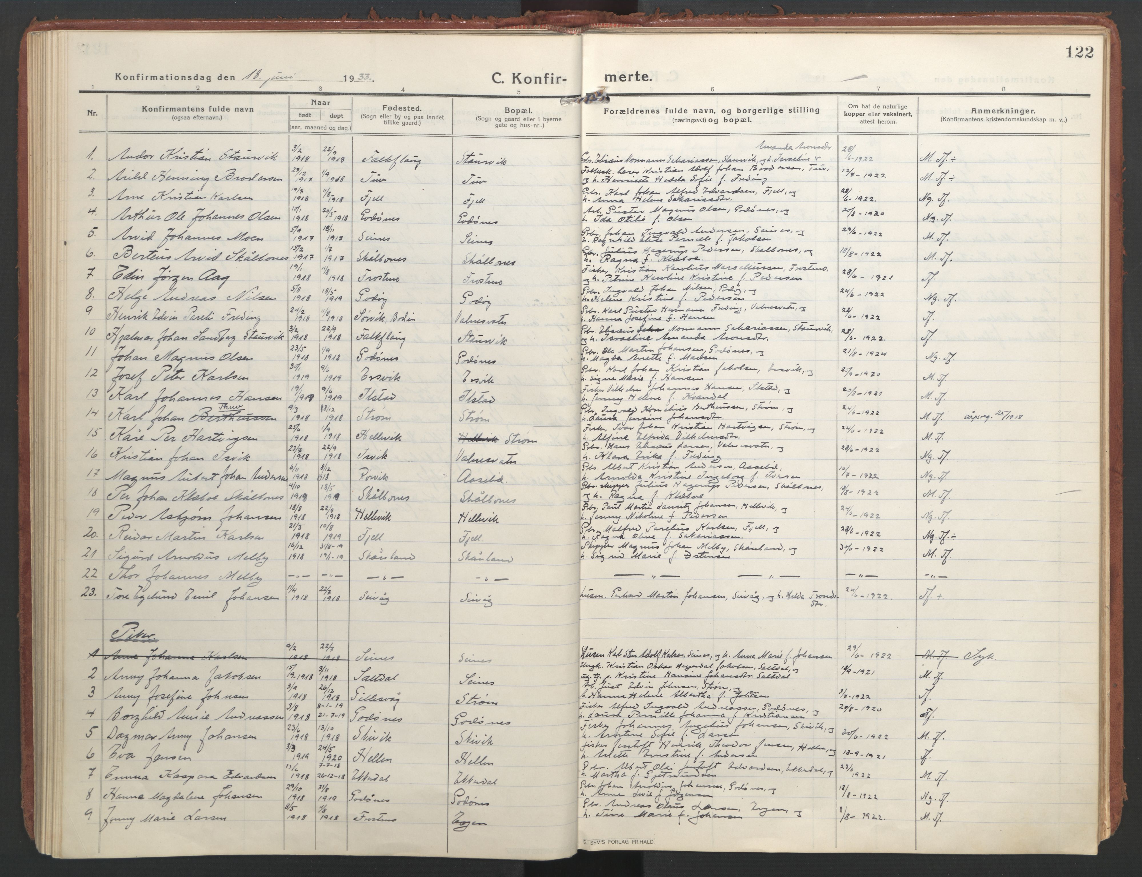 Ministerialprotokoller, klokkerbøker og fødselsregistre - Nordland, SAT/A-1459/804/L0086: Ministerialbok nr. 804A07, 1916-1935, s. 122