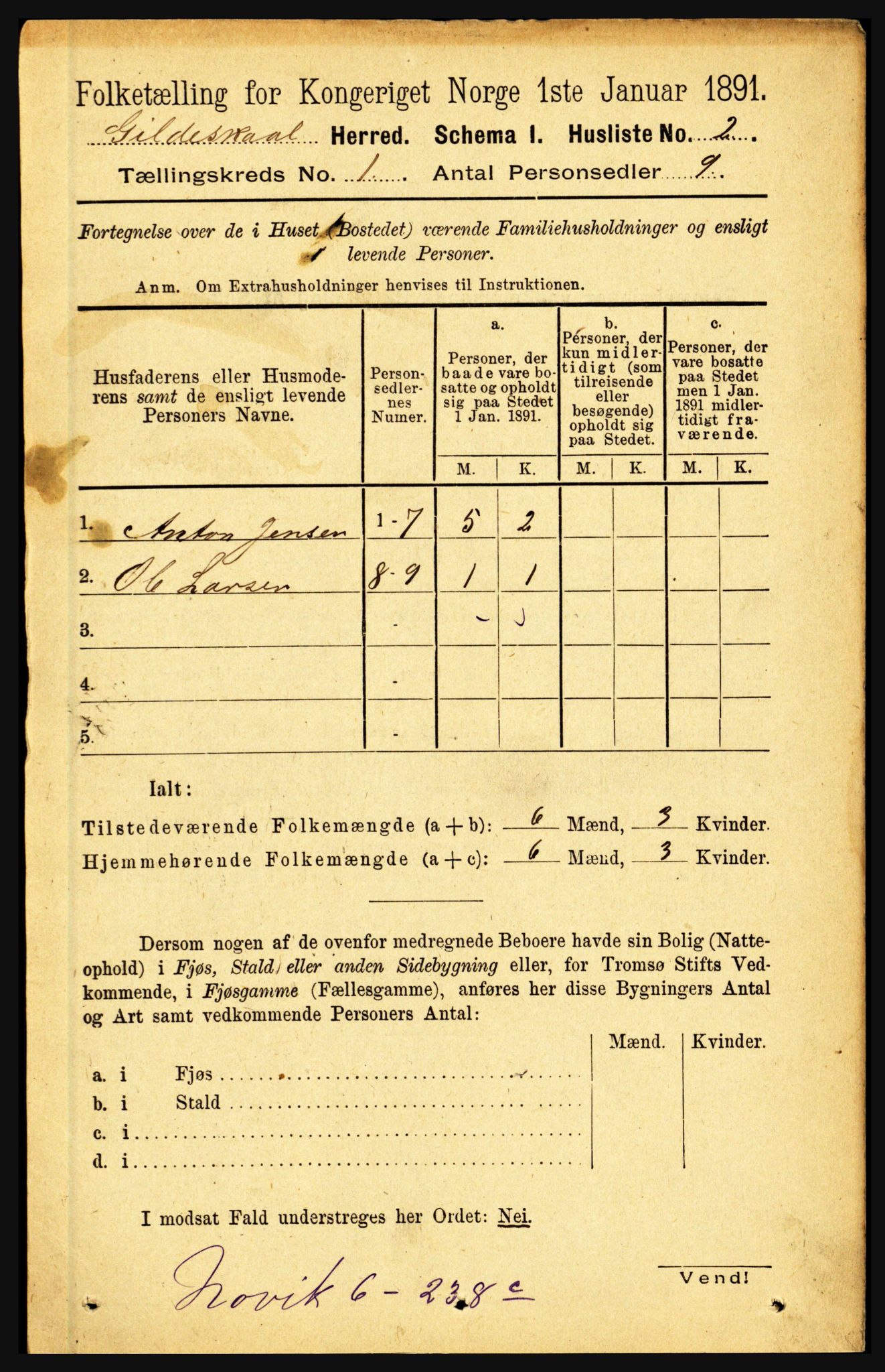 RA, Folketelling 1891 for 1838 Gildeskål herred, 1891, s. 38