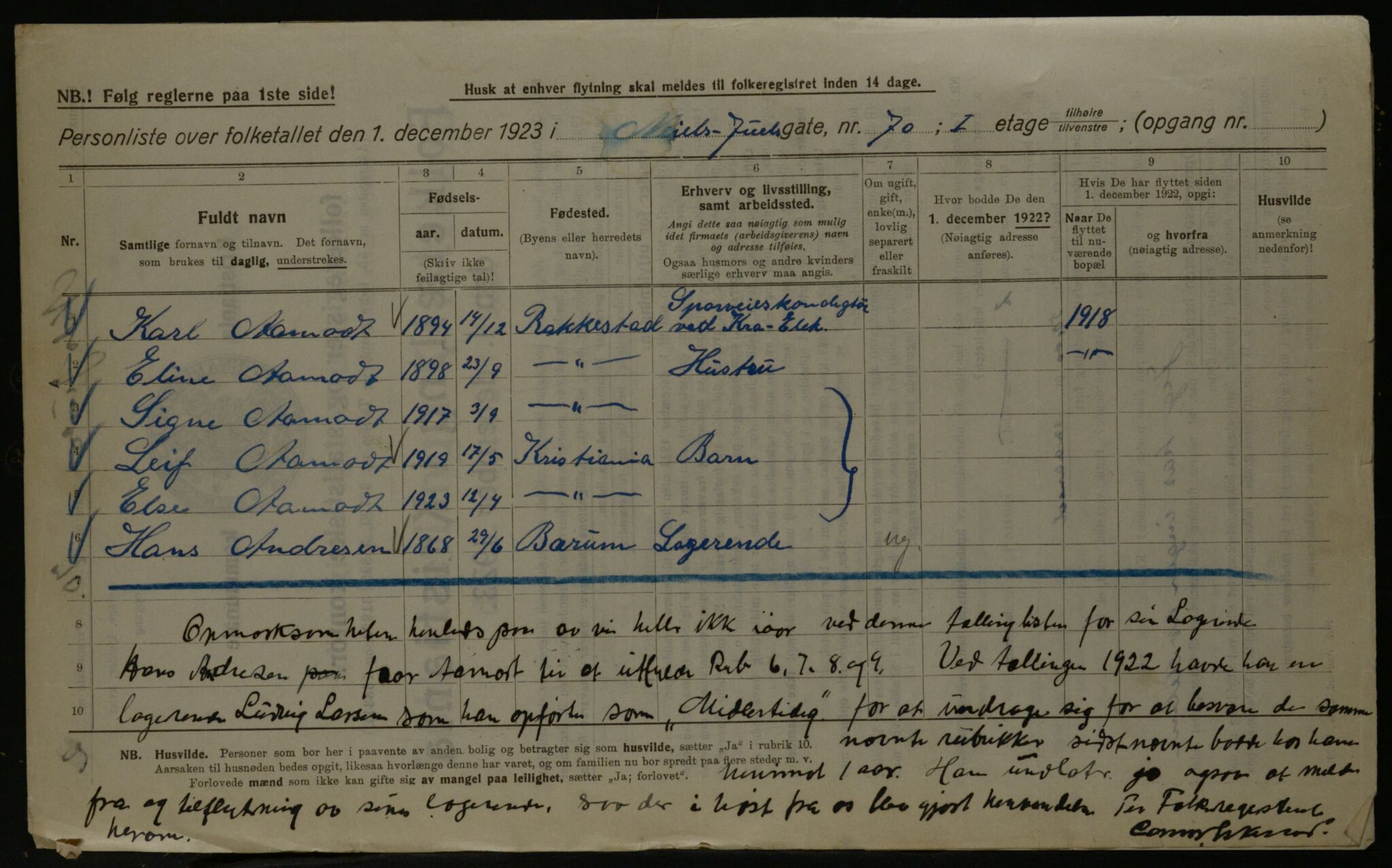 OBA, Kommunal folketelling 1.12.1923 for Kristiania, 1923, s. 78103