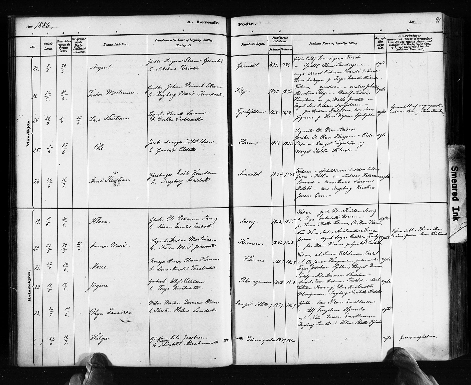 Søndeled sokneprestkontor, AV/SAK-1111-0038/F/Fa/L0004: Ministerialbok nr. A 4, 1880-1889, s. 91