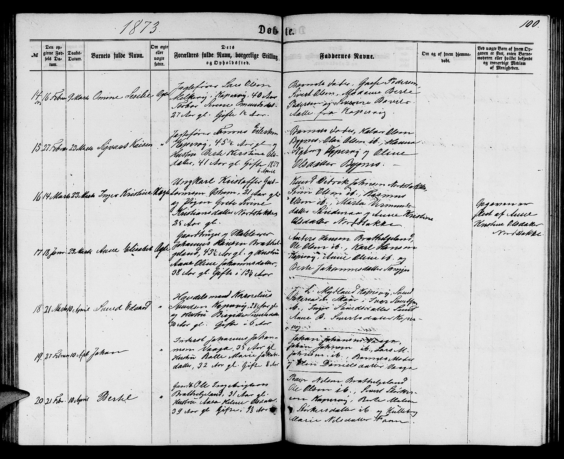 Avaldsnes sokneprestkontor, AV/SAST-A -101851/H/Ha/Hab/L0004: Klokkerbok nr. B 4, 1861-1876, s. 100