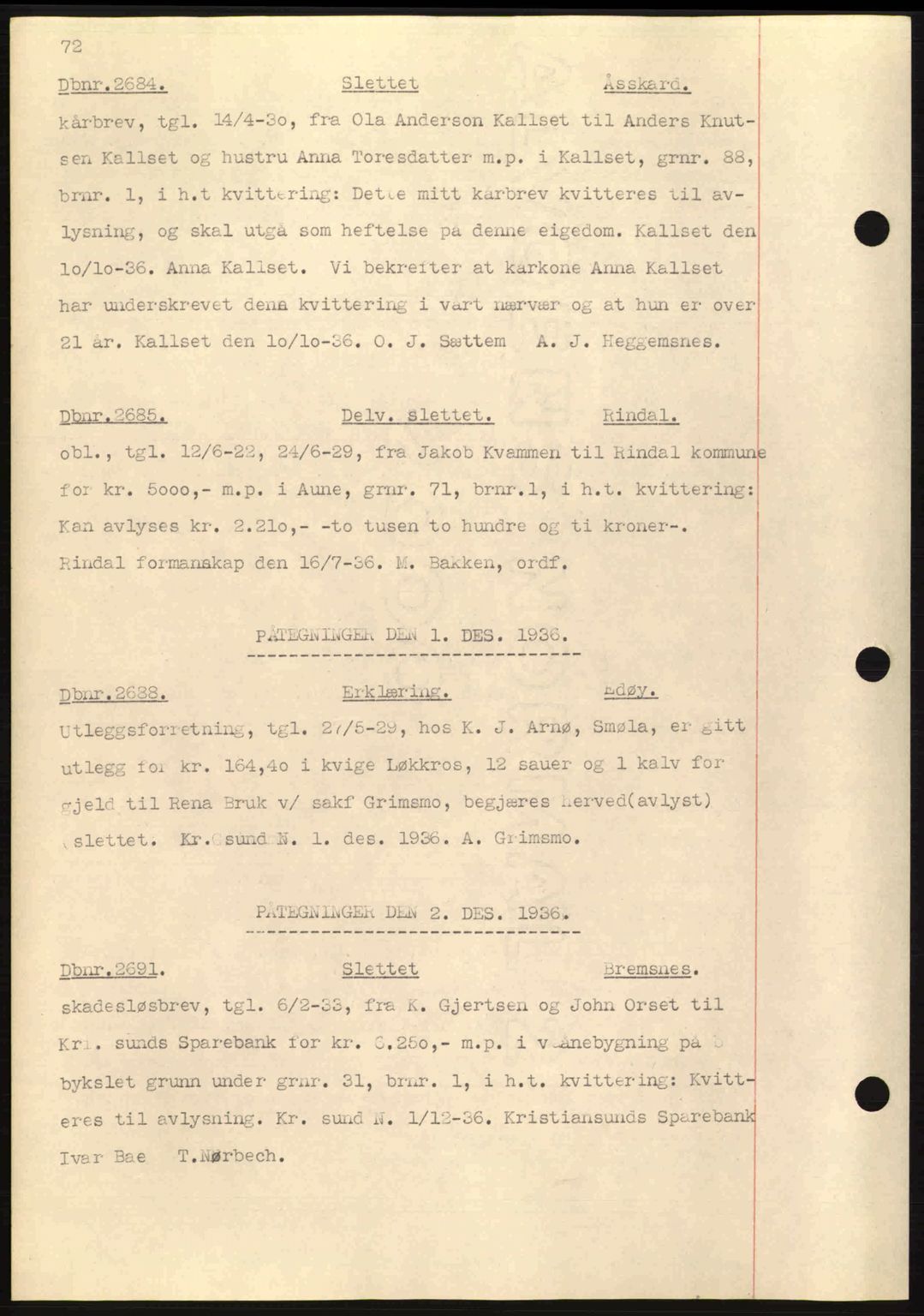 Nordmøre sorenskriveri, SAT/A-4132/1/2/2Ca: Pantebok nr. C80, 1936-1939, Dagboknr: 2684/1936