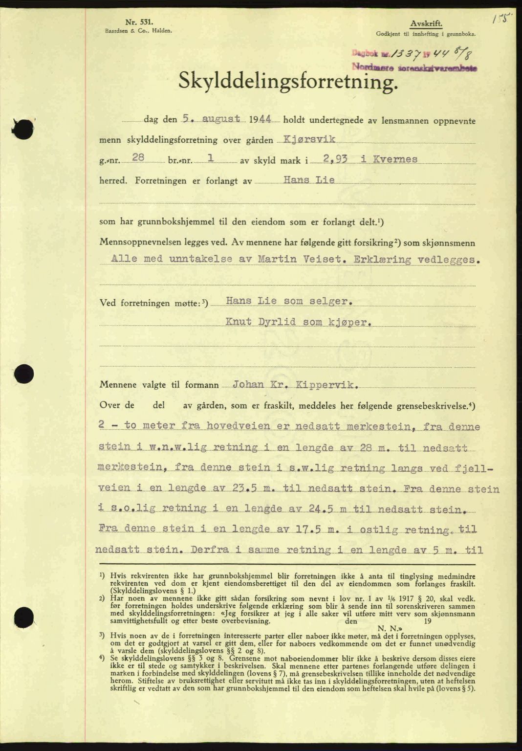 Nordmøre sorenskriveri, SAT/A-4132/1/2/2Ca: Pantebok nr. A98, 1944-1944, Dagboknr: 1337/1944