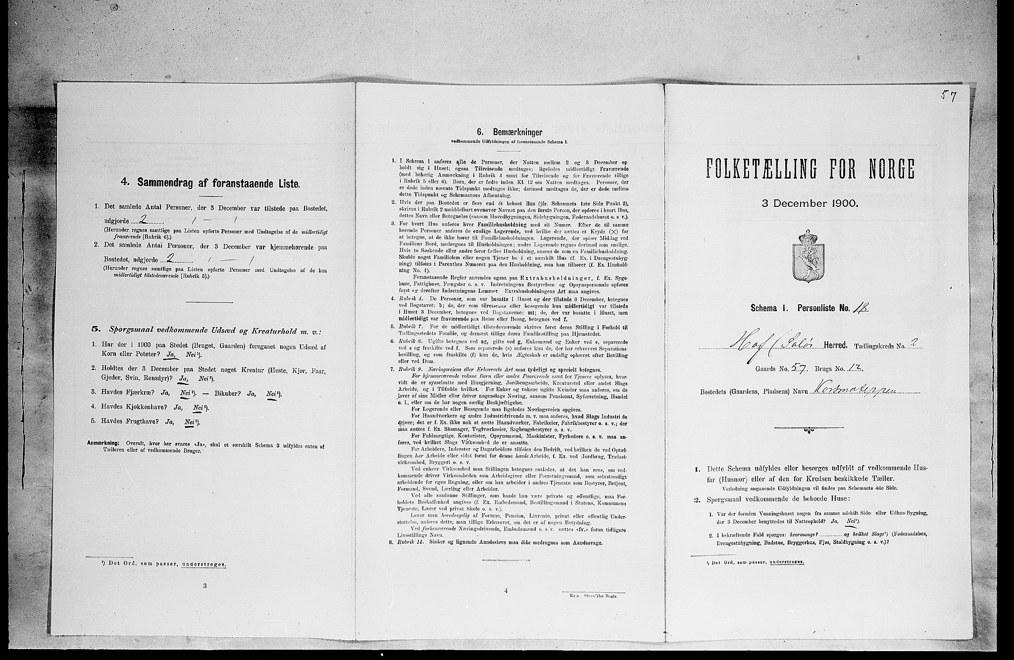 SAH, Folketelling 1900 for 0424 Hof herred, 1900, s. 327