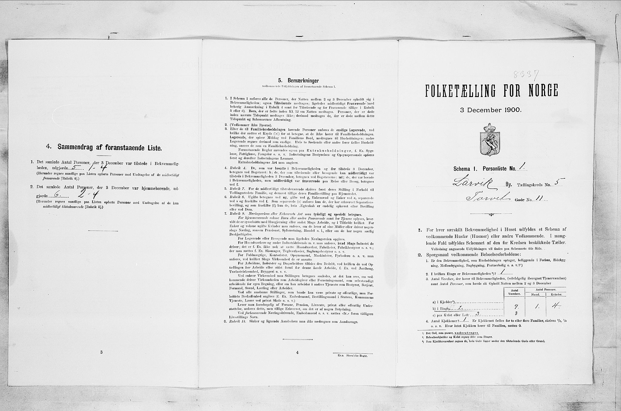 RA, Folketelling 1900 for 0707 Larvik kjøpstad, 1900, s. 543