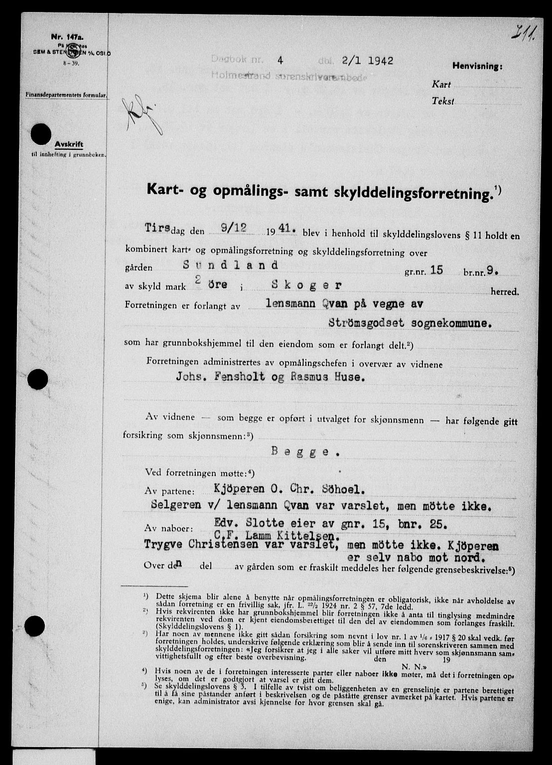 Holmestrand sorenskriveri, SAKO/A-67/G/Ga/Gaa/L0054: Pantebok nr. A-54, 1941-1942, Dagboknr: 4/1942