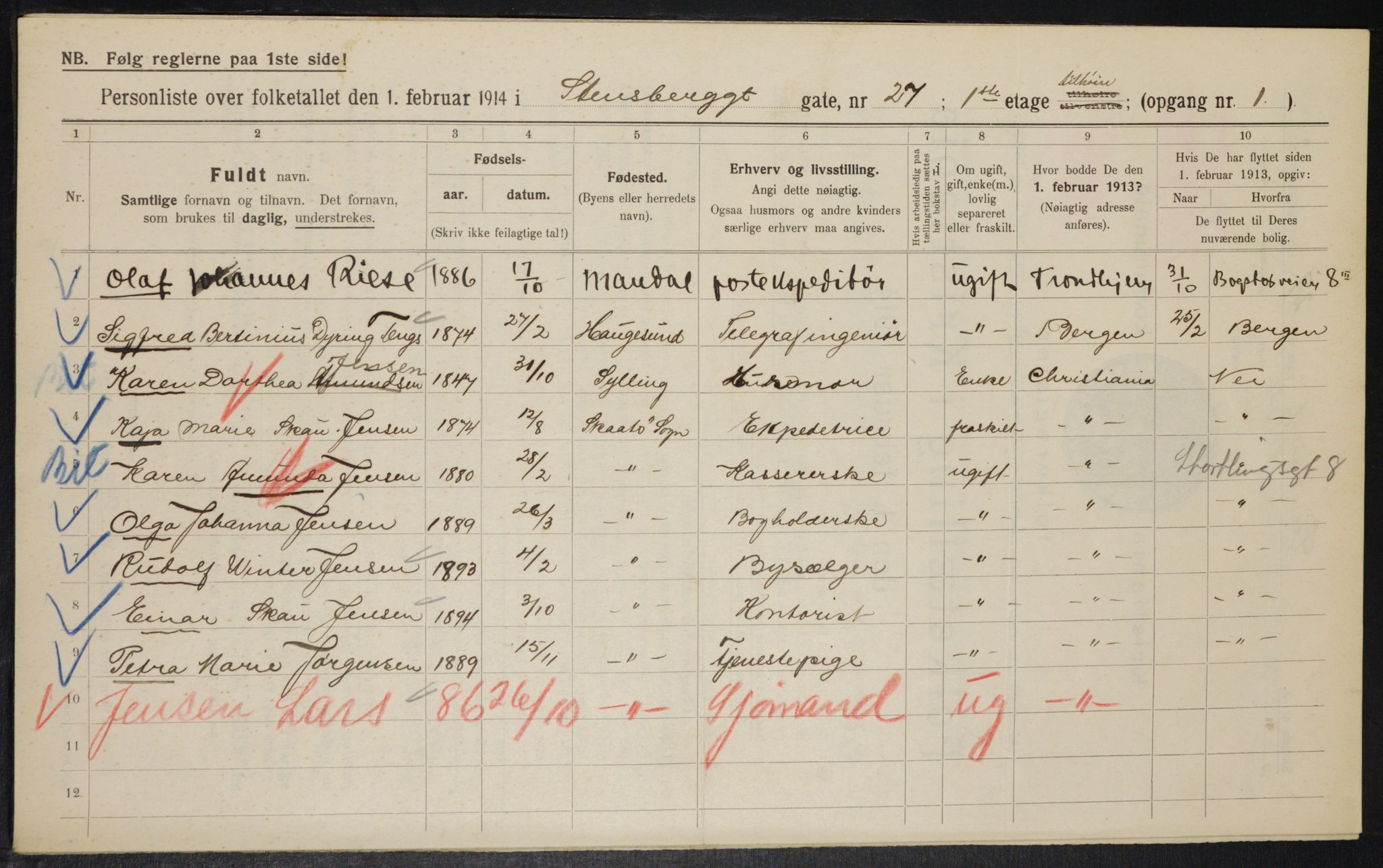 OBA, Kommunal folketelling 1.2.1914 for Kristiania, 1914, s. 101749