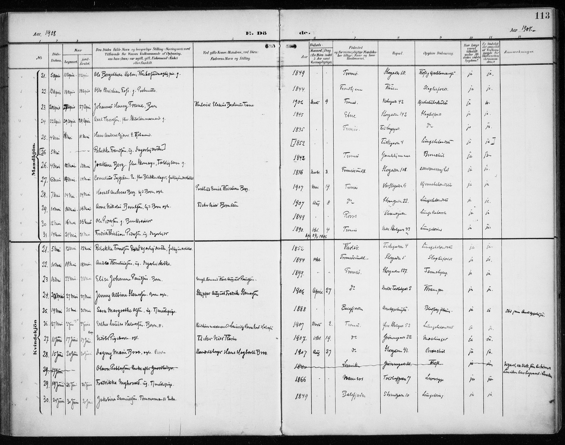 Tromsø sokneprestkontor/stiftsprosti/domprosti, SATØ/S-1343/G/Ga/L0018kirke: Ministerialbok nr. 18, 1907-1917, s. 113