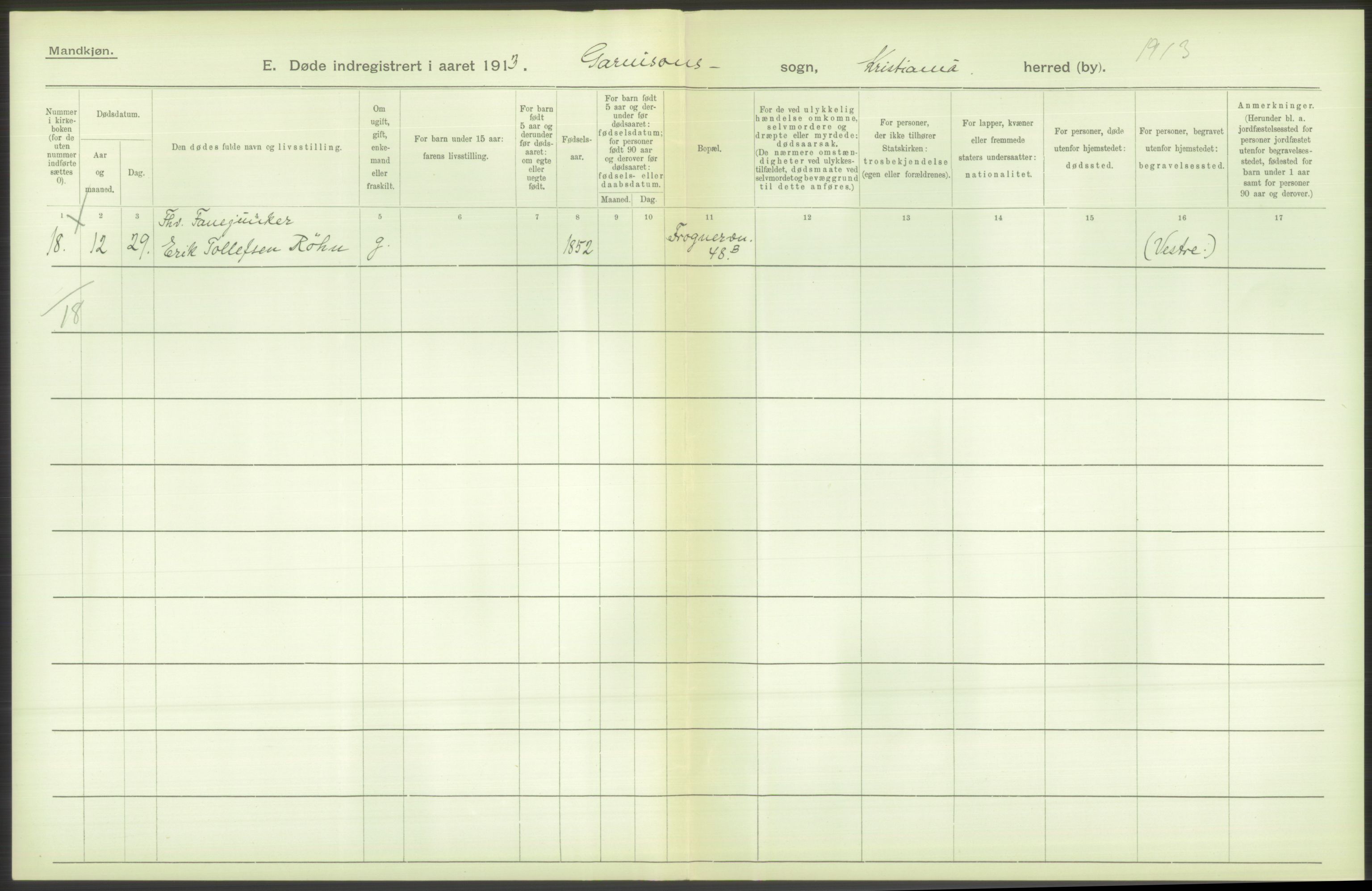 Statistisk sentralbyrå, Sosiodemografiske emner, Befolkning, RA/S-2228/D/Df/Dfb/Dfbc/L0010: Kristiania: Døde, dødfødte., 1913, s. 446