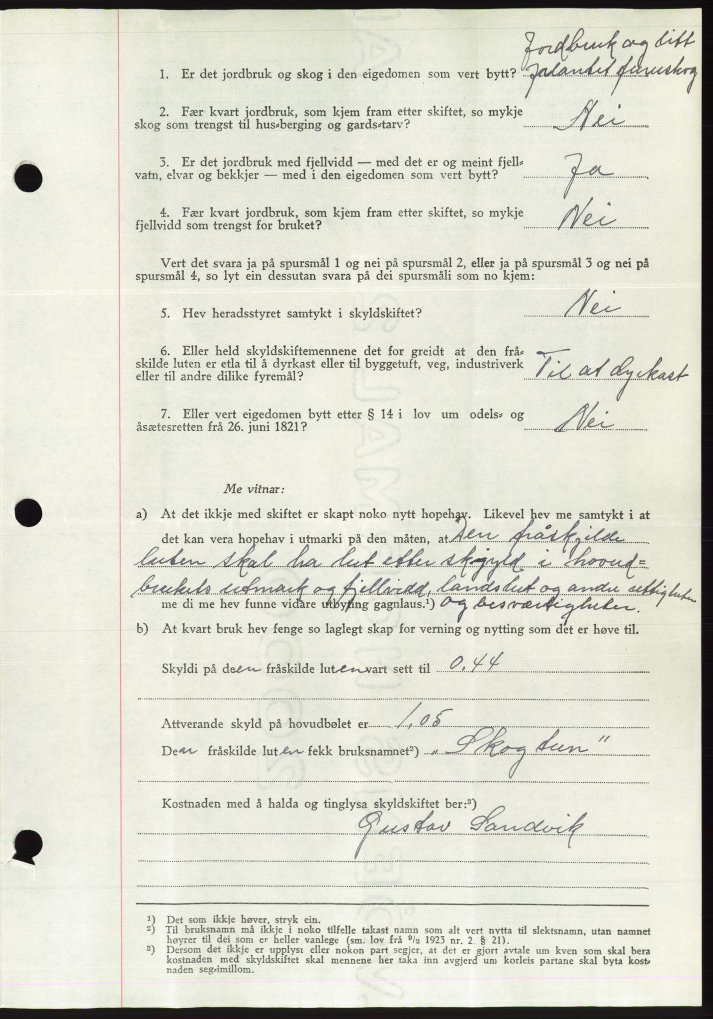 Søre Sunnmøre sorenskriveri, AV/SAT-A-4122/1/2/2C/L0075: Pantebok nr. 1A, 1943-1943, Dagboknr: 977/1943