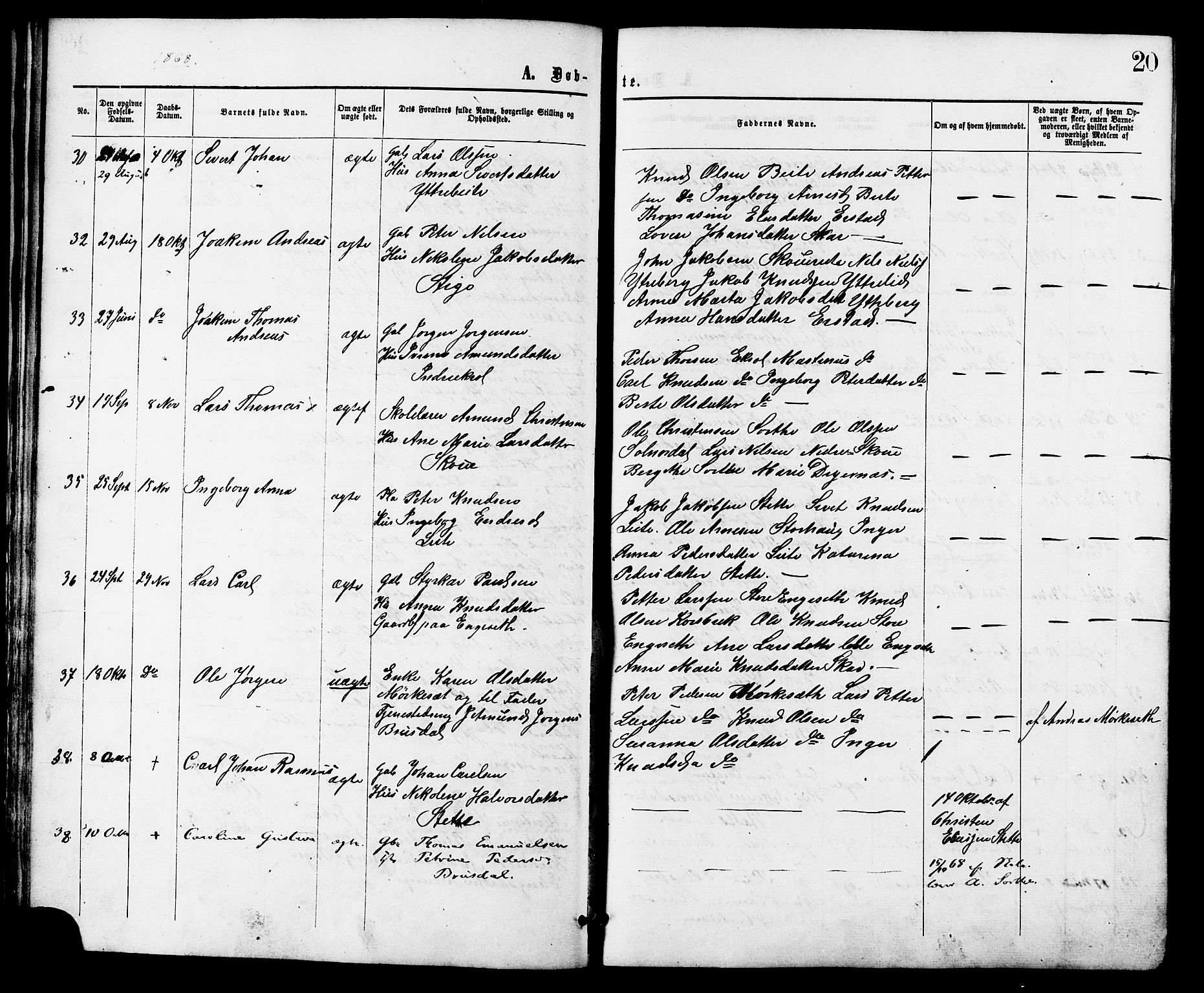 Ministerialprotokoller, klokkerbøker og fødselsregistre - Møre og Romsdal, AV/SAT-A-1454/524/L0355: Ministerialbok nr. 524A07, 1864-1879, s. 20