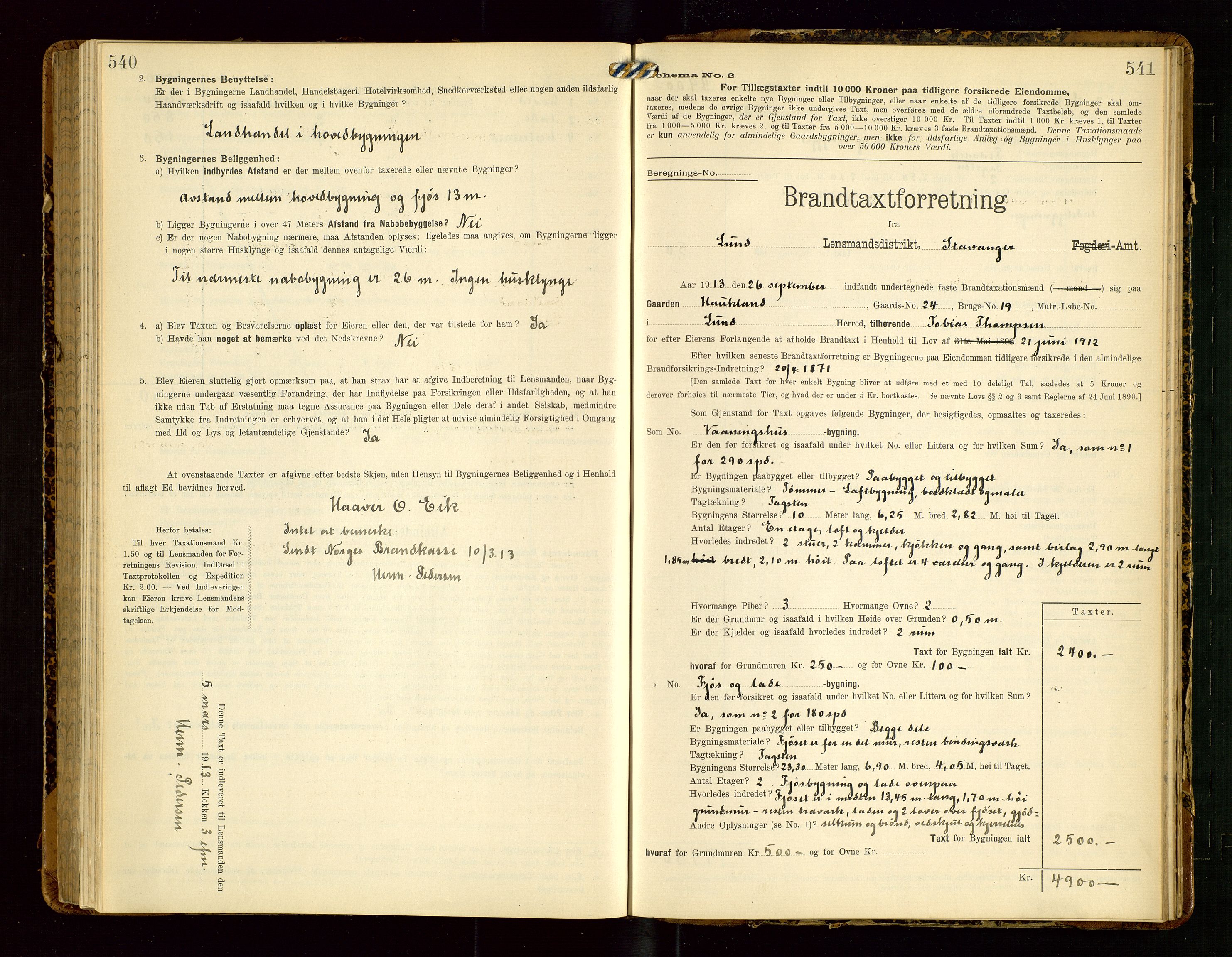 Lund lensmannskontor, SAST/A-100303/Gob/L0002: "Brandtakstprotokol", 1908-1918, s. 540-541