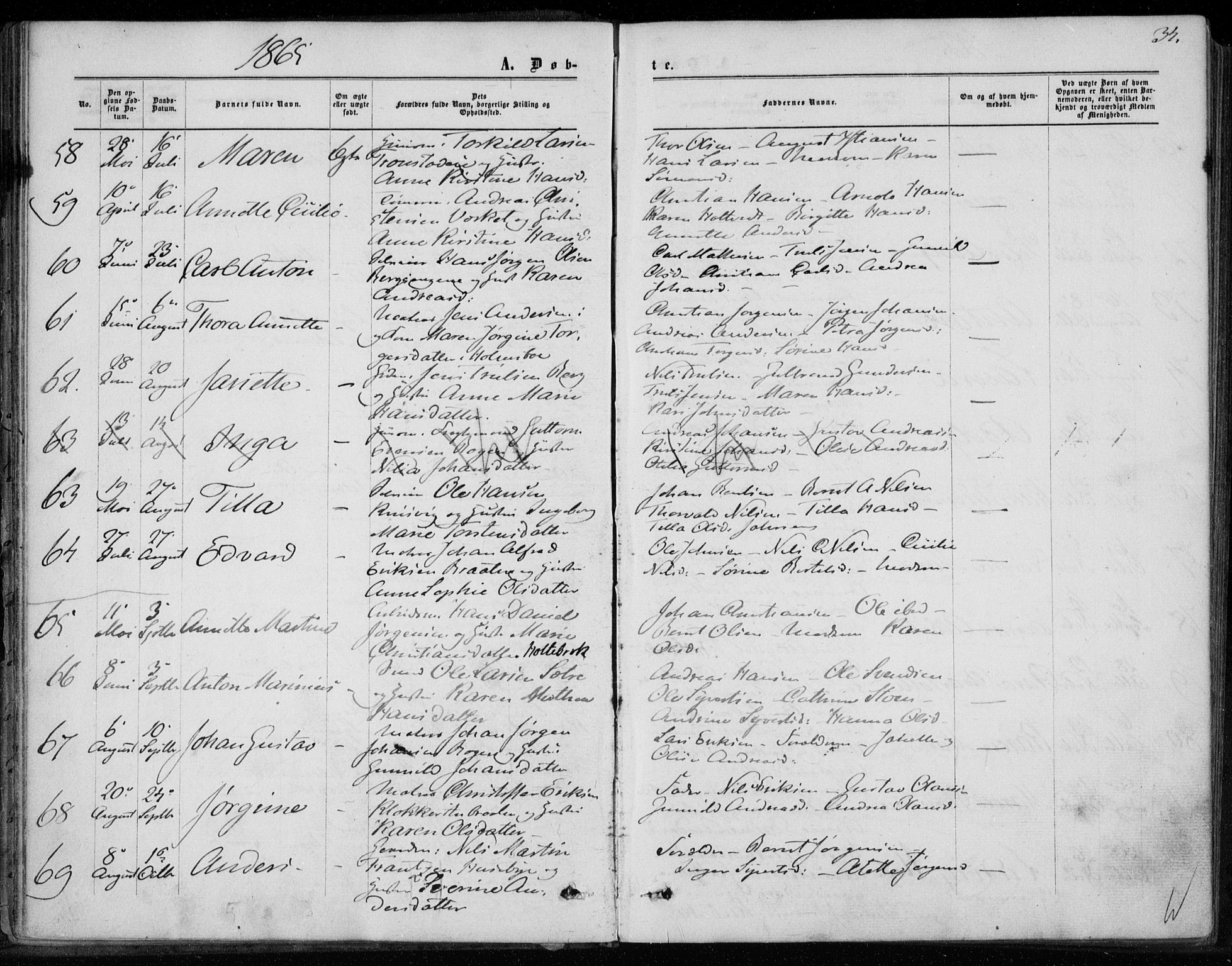 Hurum kirkebøker, AV/SAKO-A-229/F/Fa/L0012: Ministerialbok nr. 12, 1861-1875, s. 34